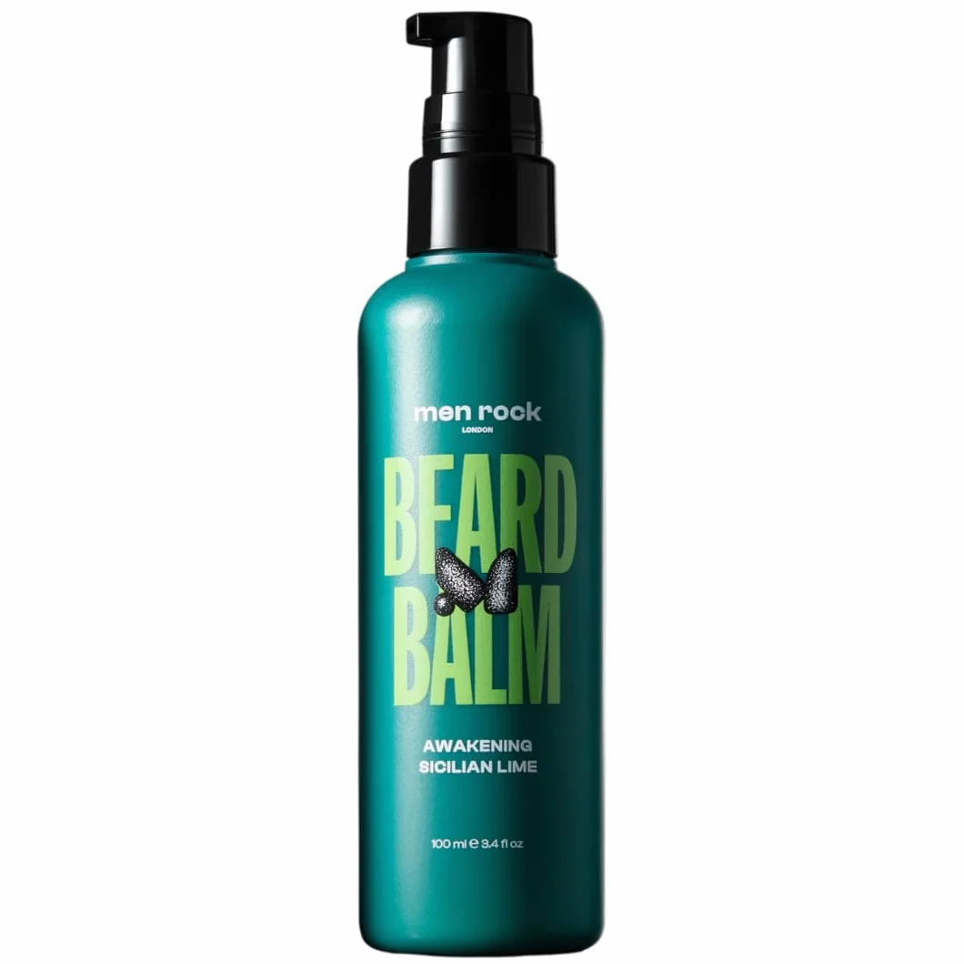 Men Rock Awakening Beard Balm, Perfect as a Leave in Conditioner and Softner, Deeply Conditions Beard Hairs Whilst Hydrating the Skin Underneath, Zesty Sicilian Lime and Caffeine Fragrance 100ml