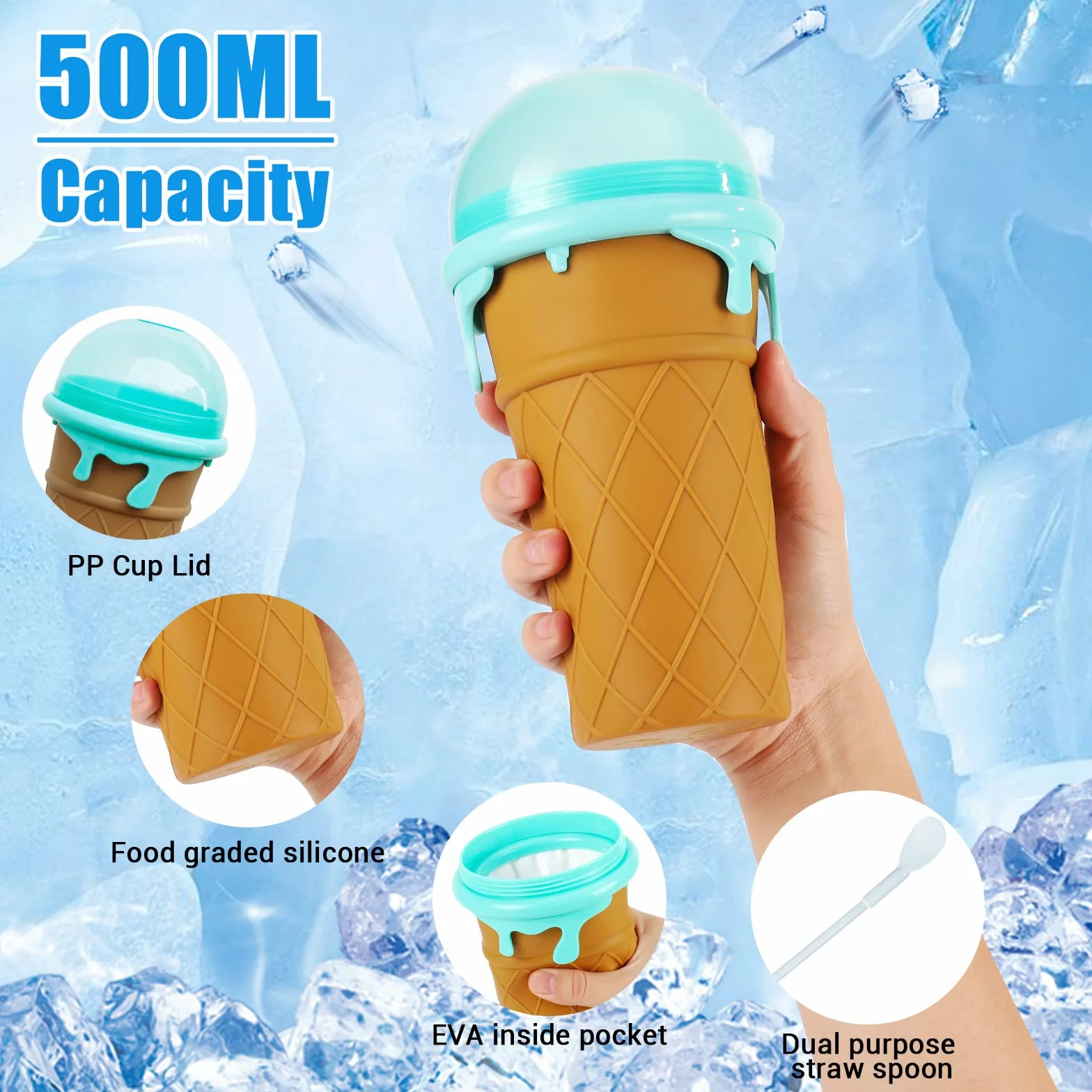 Silikonowy Kubek Slushy Maker 500 ml 2 w 1 ze Słomką i Łyżeczką