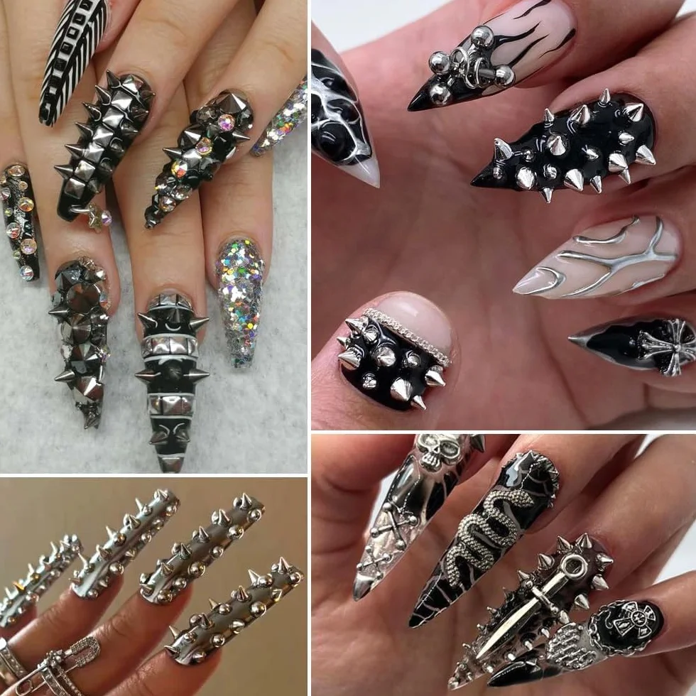 3D mini metalowe punkowe zawieszki do paznokci, złote, czarne, stożkowe, kolce, nity, biżuteria, stalowe kulki, biżuteria dla kobiet, manicure, zawieszki, akcesoria do samodzielnego wykonania