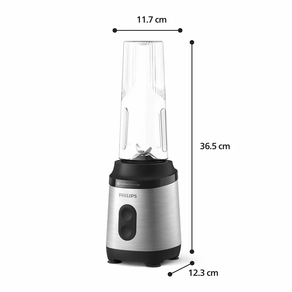 Philips Blend & Go Seria 3000 Mini Blender do Smoothie 350W 0,6L 4-ramienne Odłączane Ostrza 2 Prędkości ProBlend Srebrny