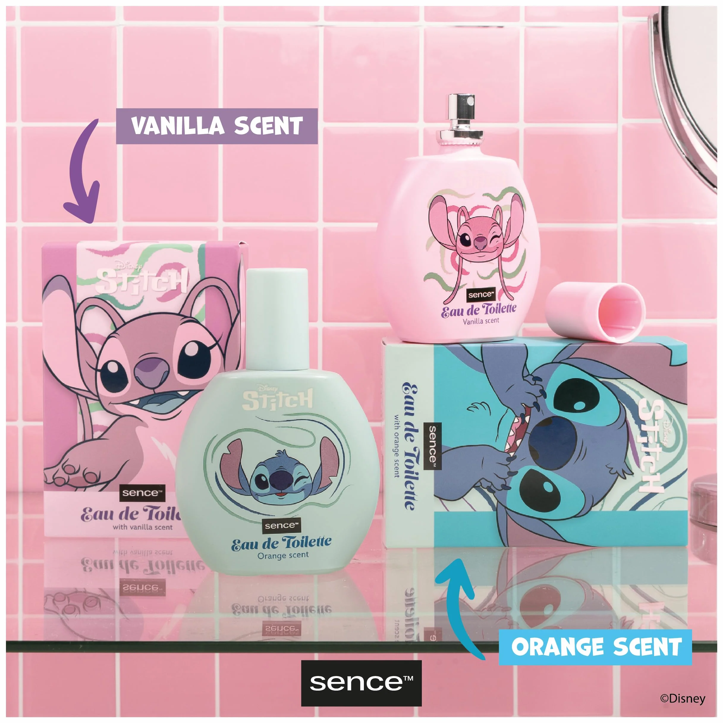 Disney Stitch & Angel Orange EDT, perfumy dla kobiet, dzieci, nastolatków i dziewcząt, Sence Vegan Beauty Eau de Toilette, perfumy dla dzieci (1 x 100 ml)