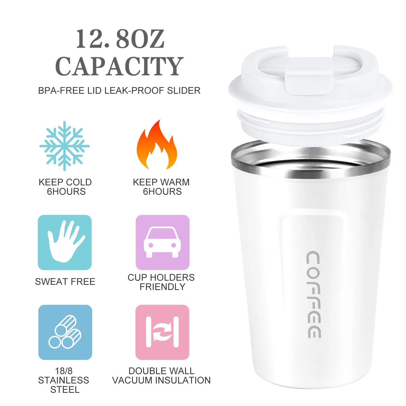 Flintronic kubek do kawy izolowany 380 ml stal nierdzewna szczelna pokrywka termos podróżny