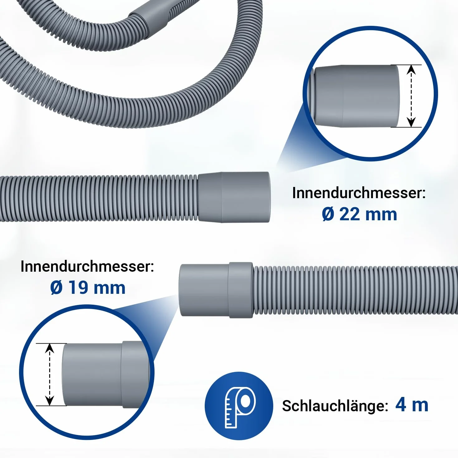 Zestaw elastycznych węży ściekowych do zmywarki 4 m 19/22 mm Ø ze stali nierdzewnej