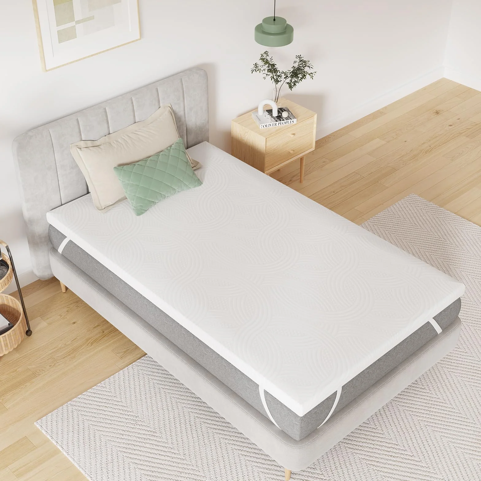 Novilla Materac Topper 80 x 190 cm wysokości 5 cm, dwuwarstwowa nakładka na materac z pianki z włókna bambusowego, chłonna i oddychająca nakładka na materac z 4 narożnikami, z antypoślizgowymi