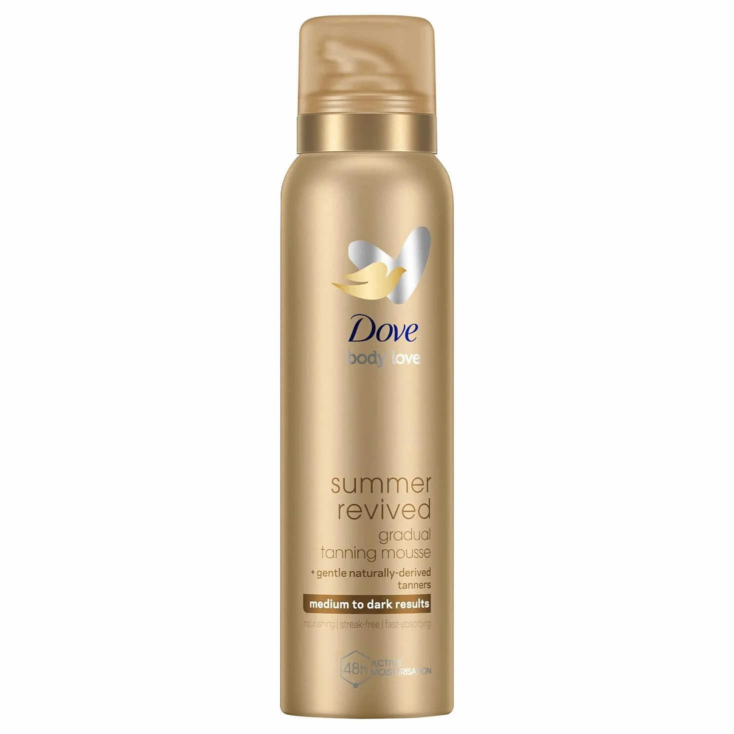Dove DermaSpa Summer Revived Skin Gradual Fake Tan Body Mousse mus do ciała, bez smug, do skóry średniej i ciemnej, dla mężczyzn i kobiet, pielęgnacja nawilżająca przez 48 godzin, na urlop, naturalny