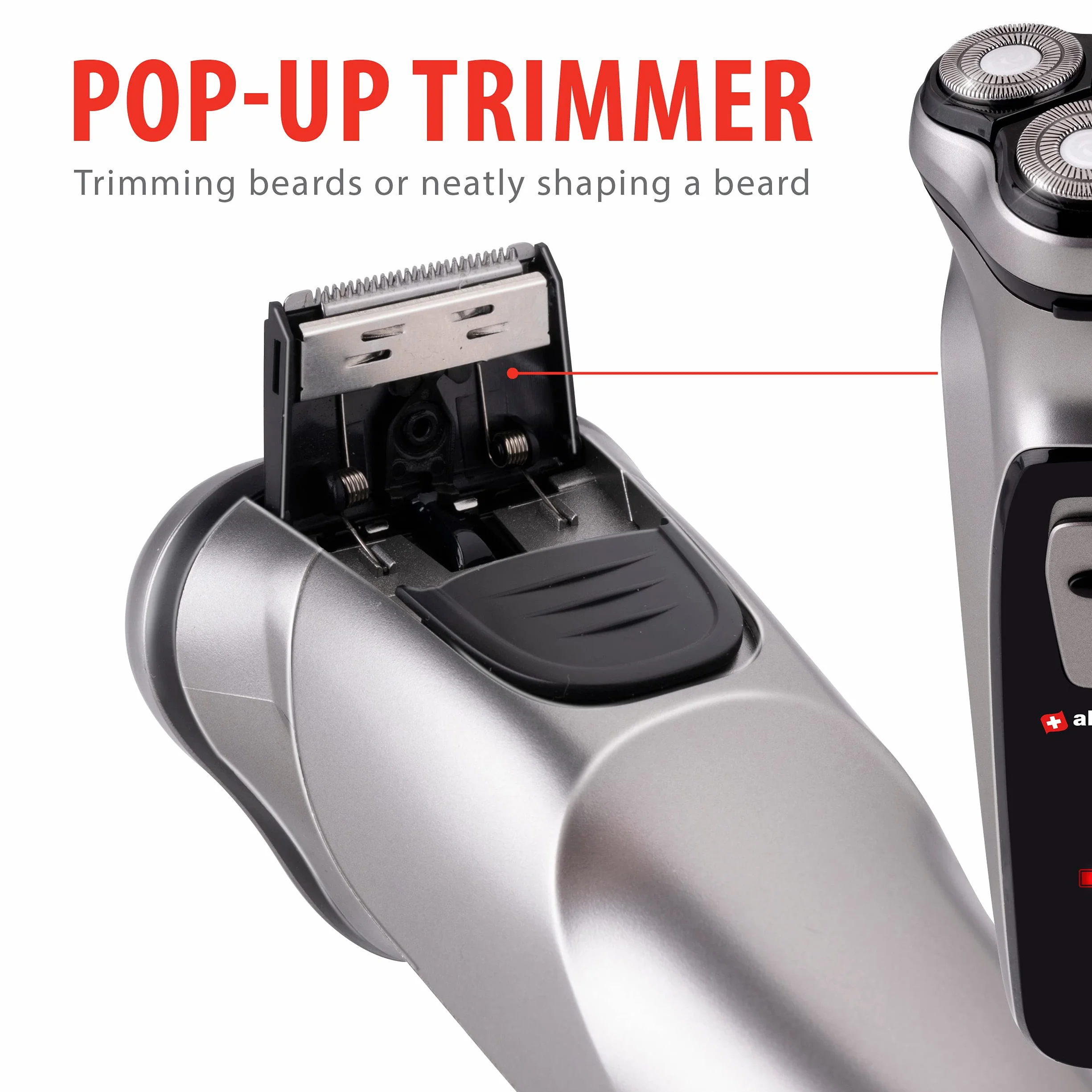 alpina Golarka męska – akumulator USB – 3 pływające głowice golące – trymer pop-up – ze szczotką do czyszczenia i nasadką ochronną – kabel USB