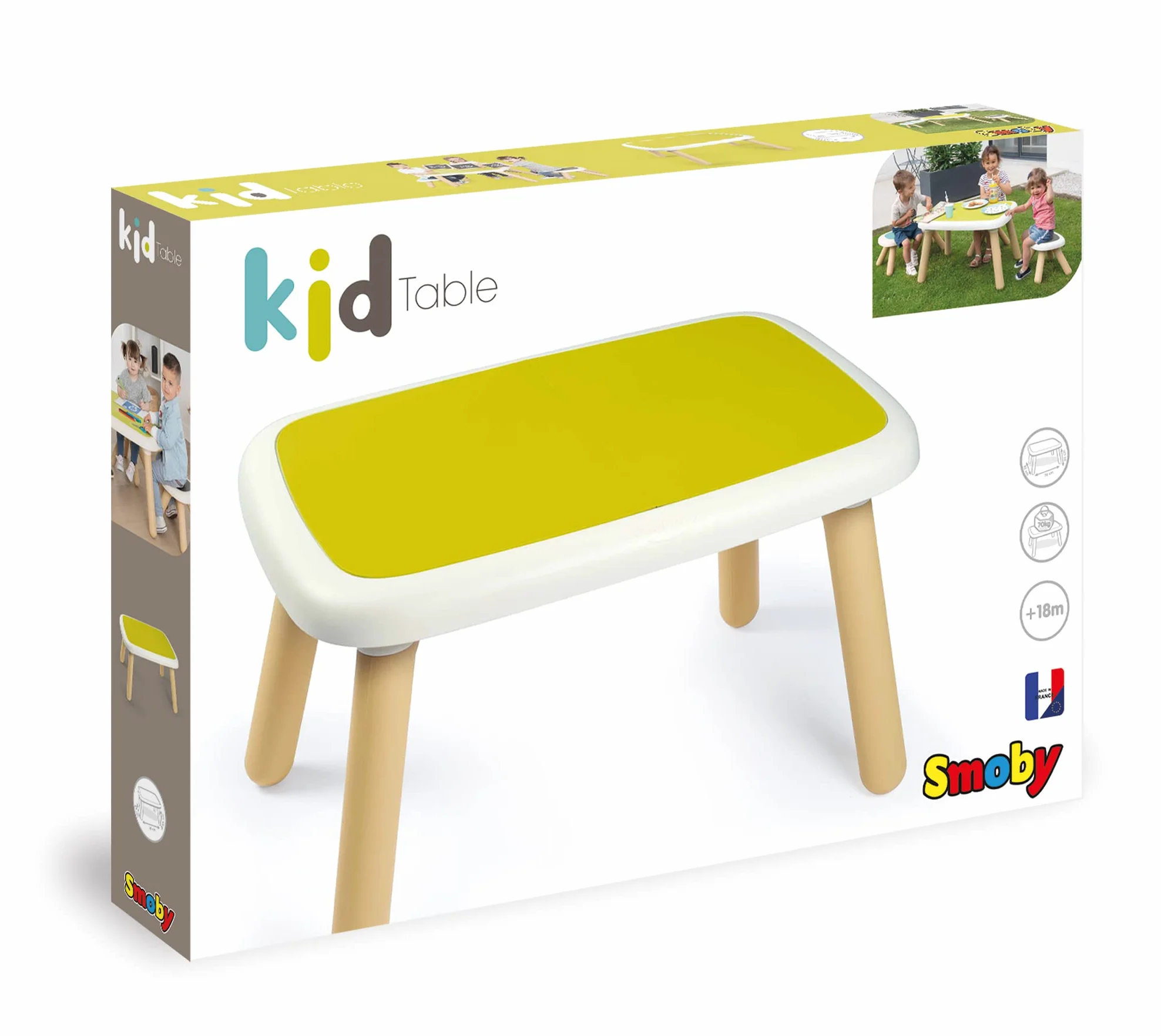 Smoby Plastikowy stół dziecięcy zielony blat beżowe nogi do wewnątrz i na zewnątrz