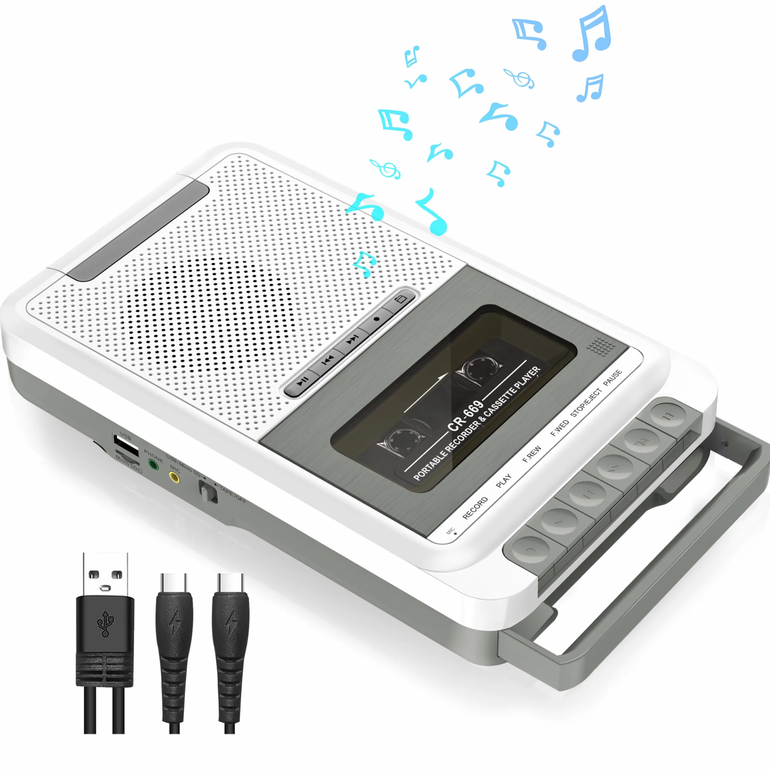 Konwerter magnetofonowy, przenośna kaseta do muzyki MP3 za pomocą dysku U/karty SD lub komputera, nagrywanie na kasety/USB/kartę SD za pomocą mikrofonu, magnetofon kasetowy z gniazdem słuchawkowym