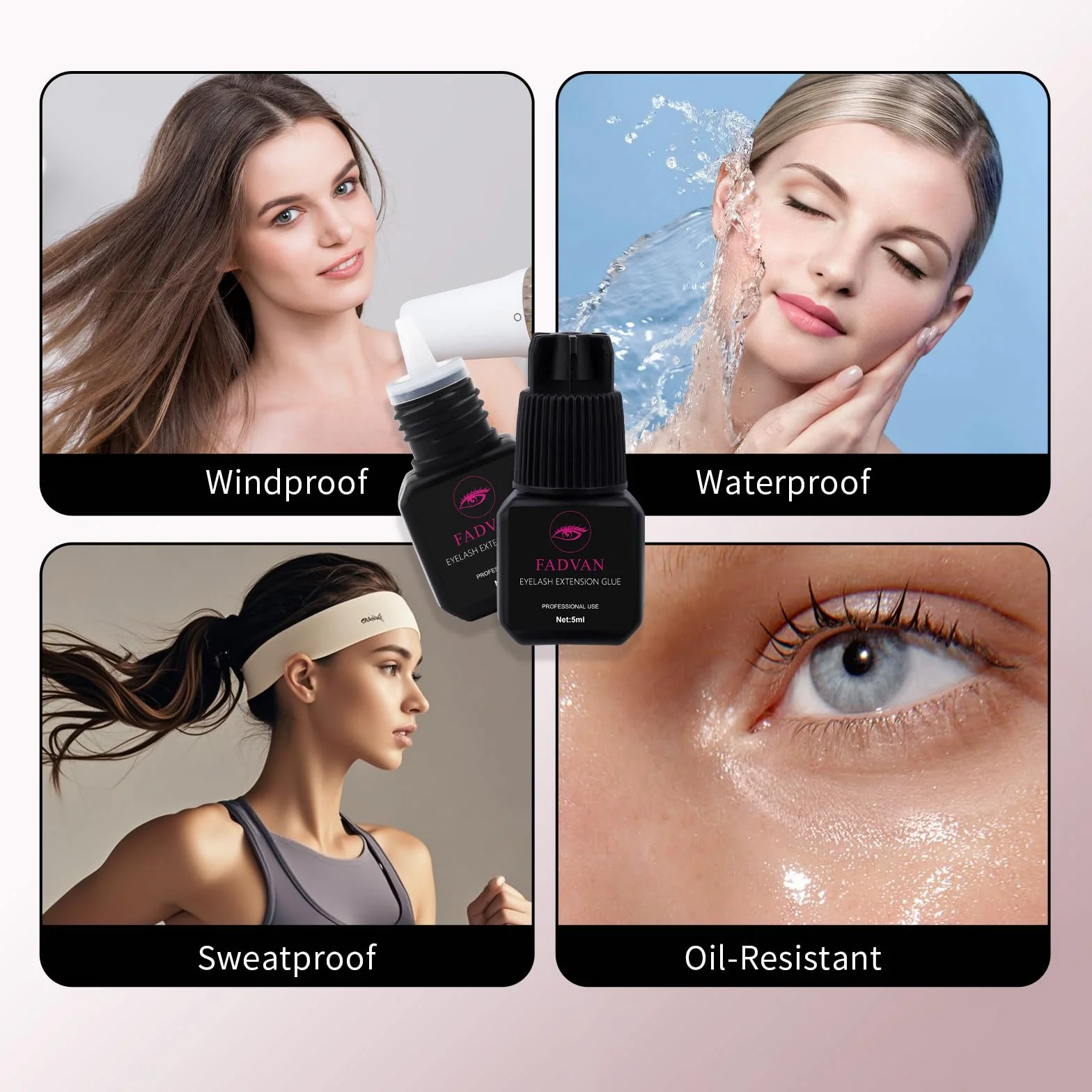 FADVAN Klej do rzęs do przedłużania rzęs, Czarny Profesjonalny Klej do rzęs 5 ml, Czas schnięcia 1–2 s, Trwały Klej do przedłużania rzęs (czarny)