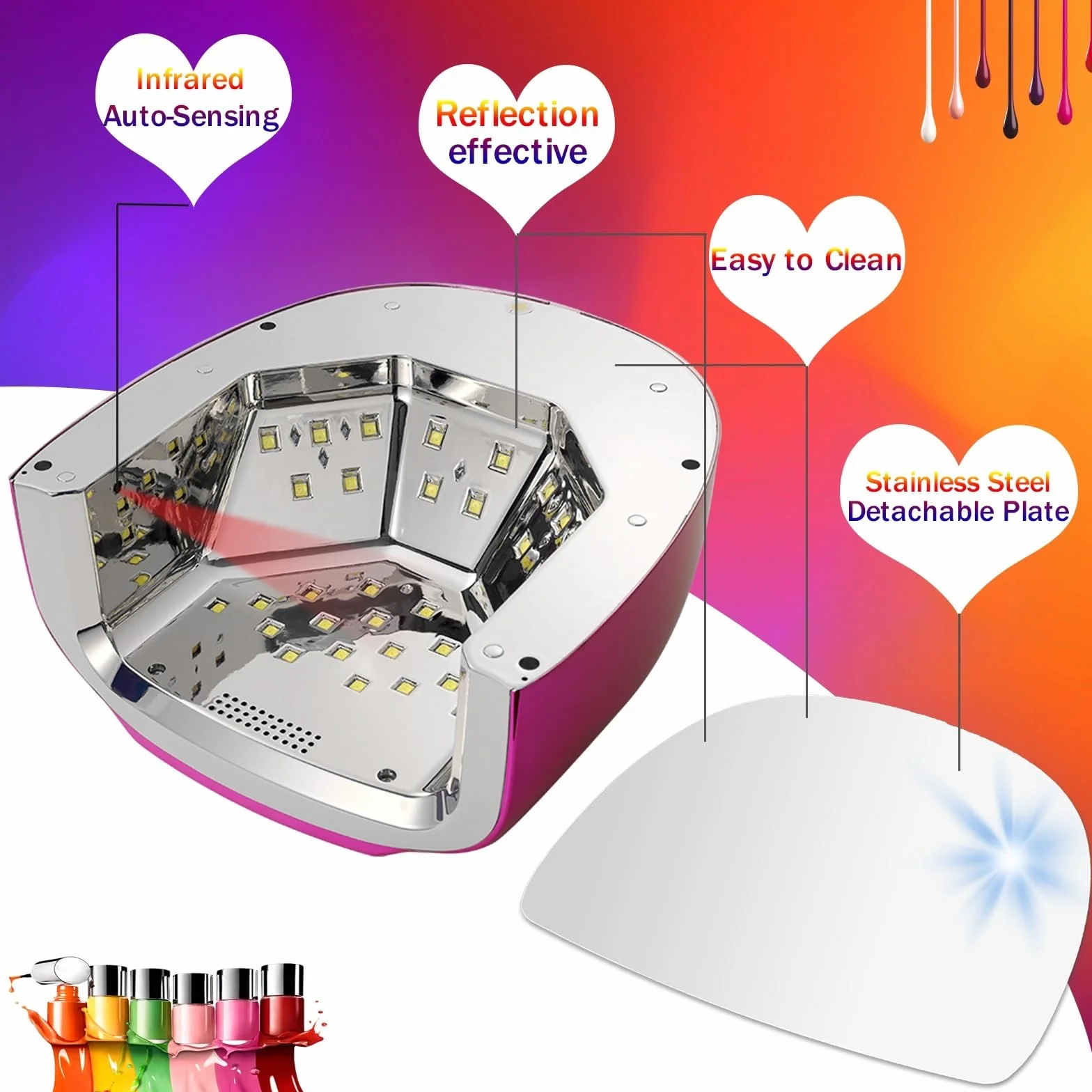 Lampa UV do paznokci, Lampa UV LED do paznokci 96 W, akumulatorowa suszarka do paznokci z automatycznym czujnikiem, szybkoschnąca, do wszystkich rodzajów lakierów żelowych do paznokci
