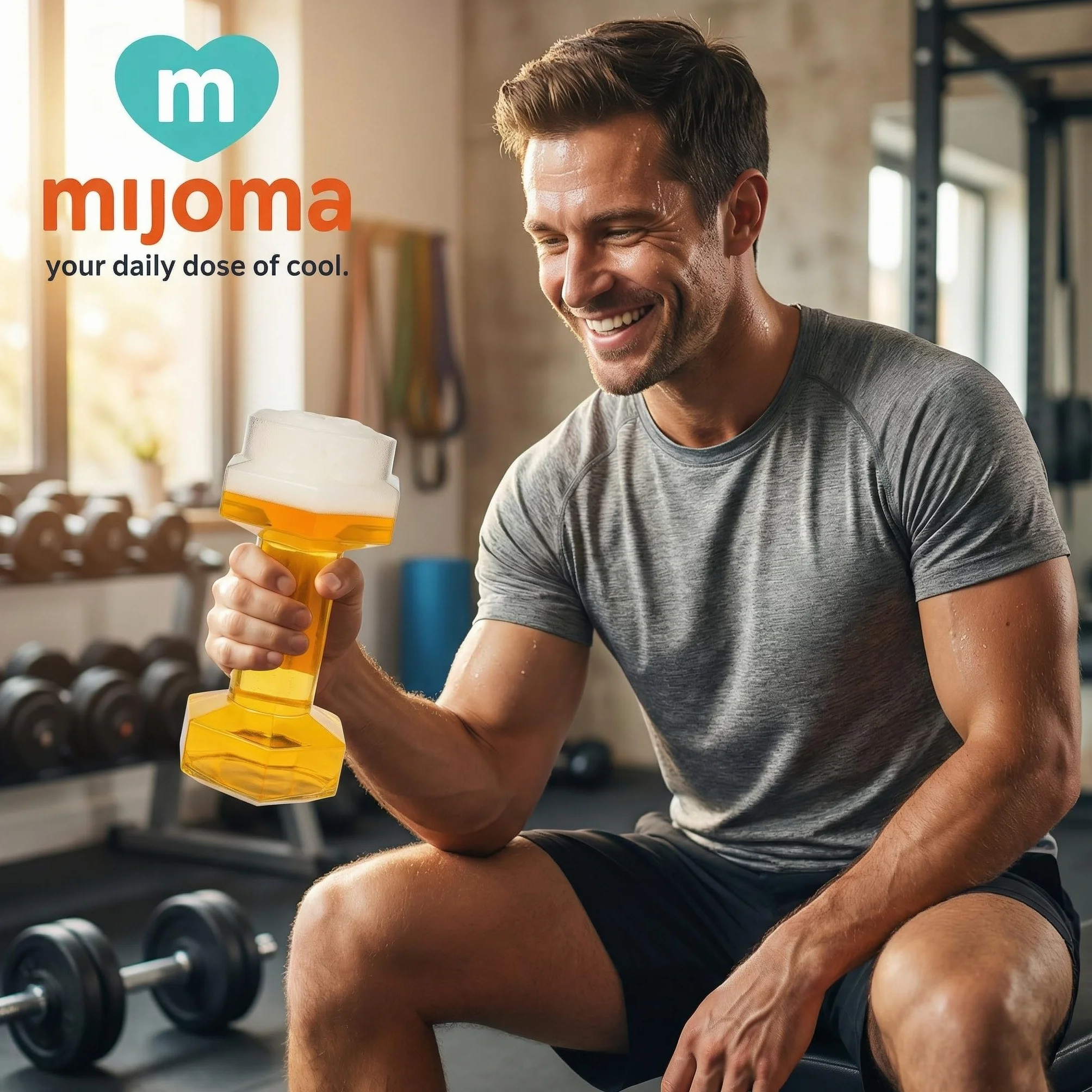 MIJOMA Szklanka do Piwa z Hantlami, 22 cm - 700 ml - Swobodny Trening dla Miłośników Piwa, Fitnessu i Na Festiwal - Nadaje Się do Mycia w Zmywarce i Na Co Dzień
