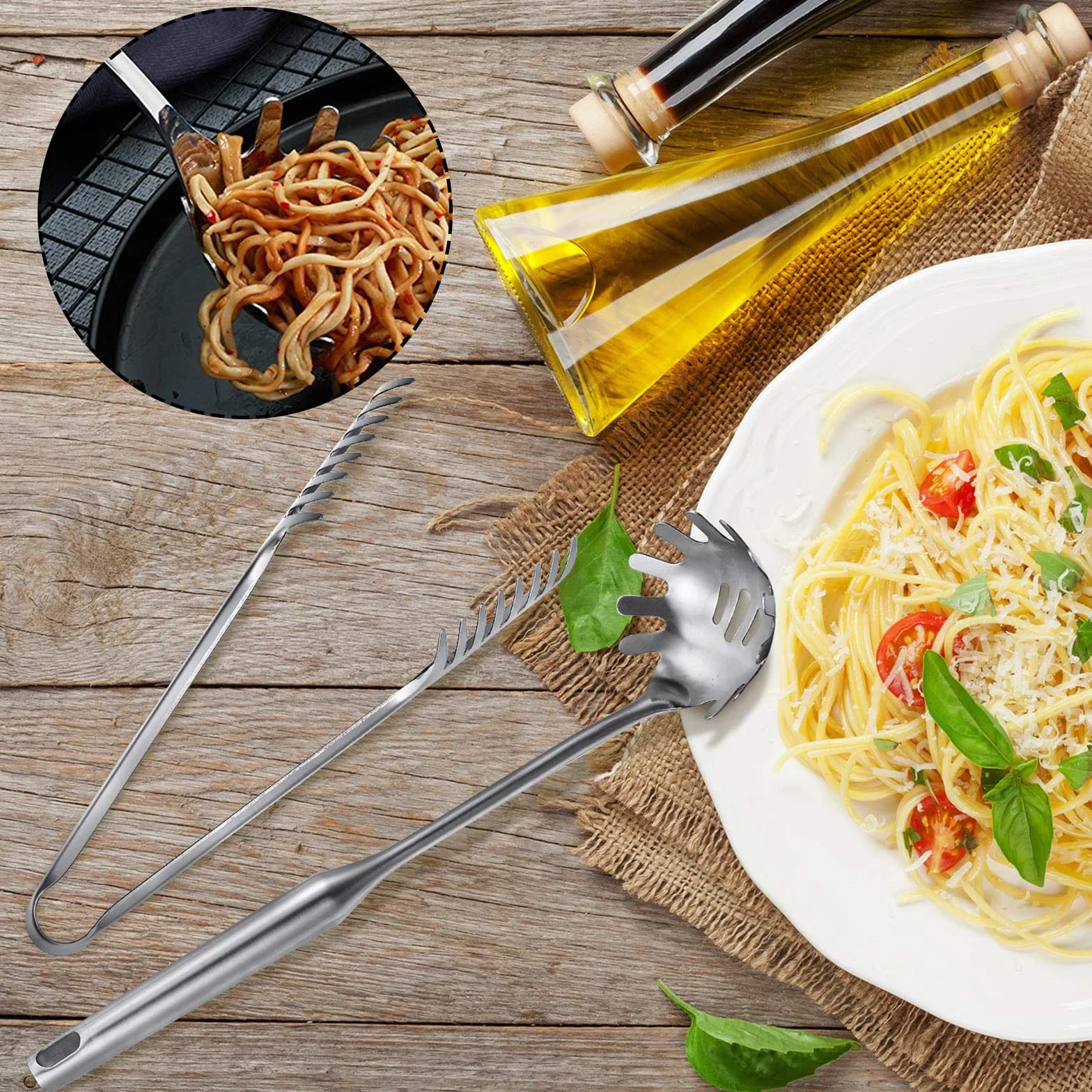 Zestaw do serwowania spaghetti, ze stali nierdzewnej, łyżki do makaronu, nadają się do mycia w zmywarce, do pieczenia i gotowania makaronu, oraz sałatek (zestaw 2 sztuk)