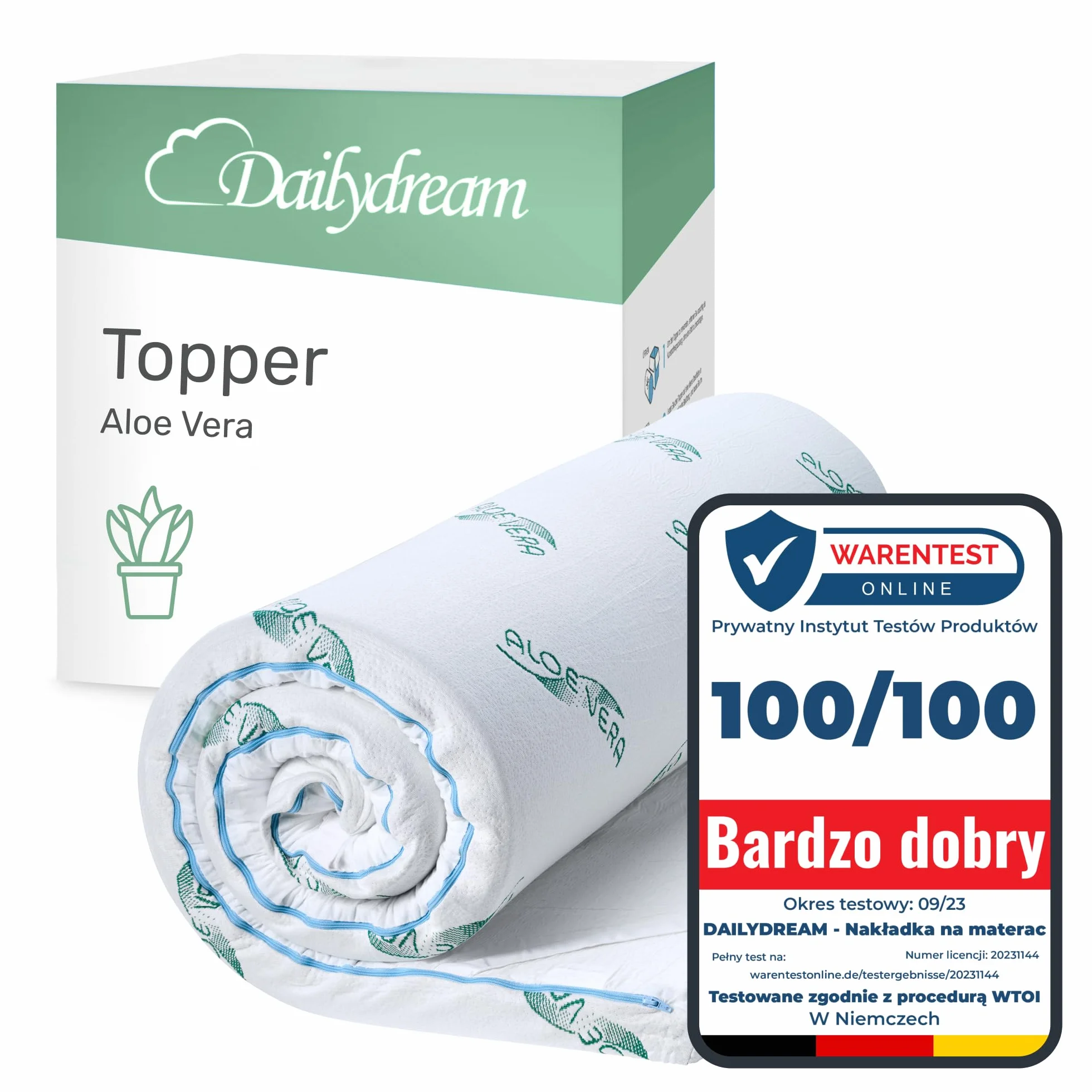 Materac nawierzchniowy wiskoelastyczny Dailydream Model M 90x190x5cm Aloe Vera