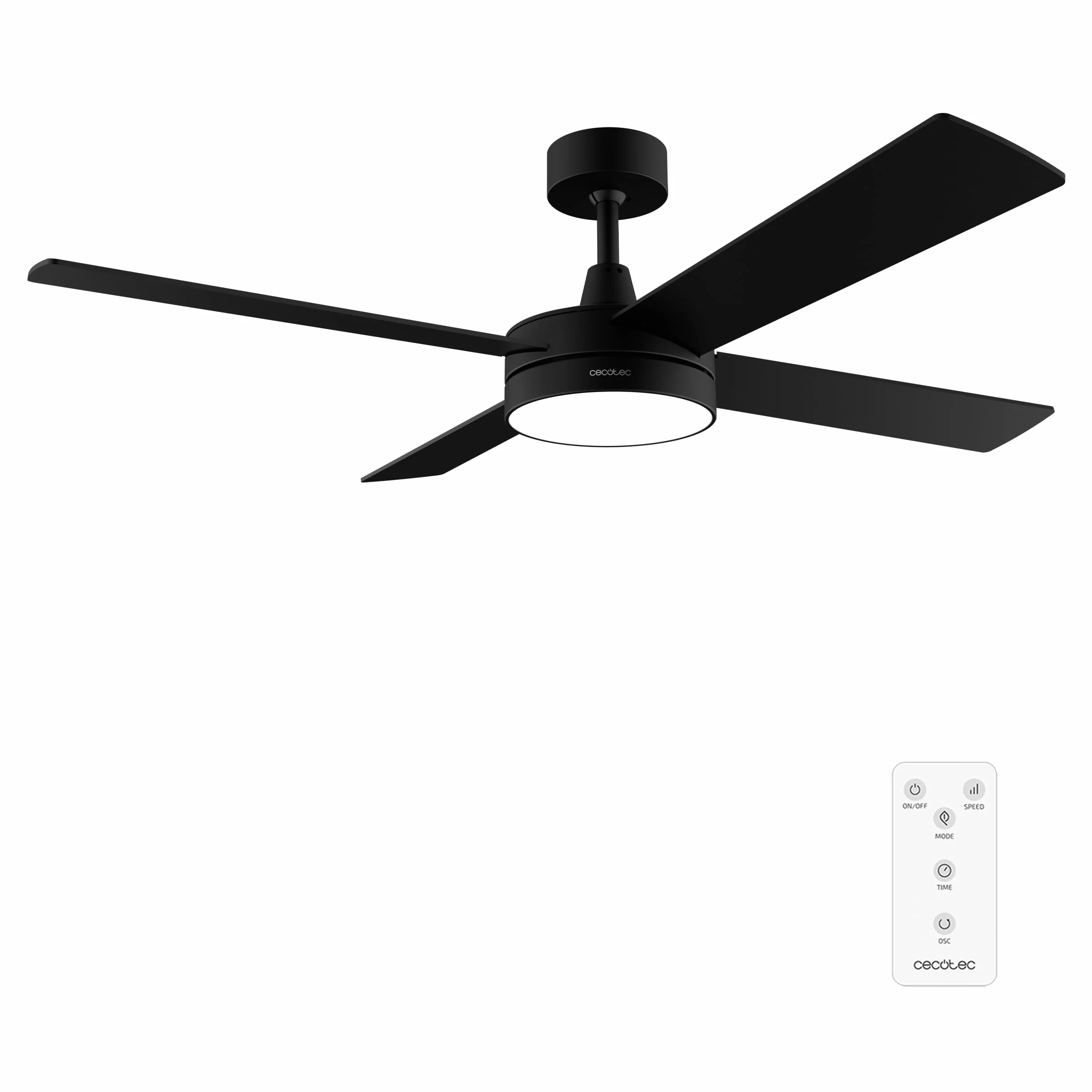 Cecotec Wentylator sufitowy EnergySilence Aero 5200 Black Line 60 W 52” z oświetleniem LED, pilotem, 3 prędkościami, 4 łopatkami i trybem zima-lato.