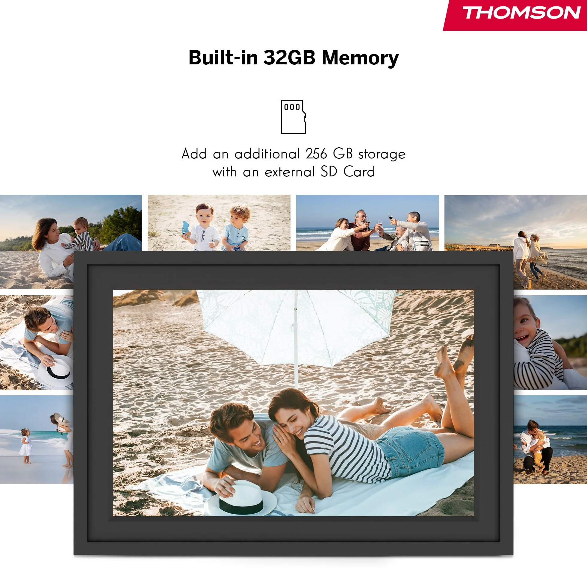 Thomson Cyfrowa Ramka na Zdjęcia 10 Cali, Ekran IPS, Ekran Dotykowy HD, WLAN, Bezpośrednie Udostępnianie przez App, Funkcje Smart, Elektroniczna Ramka na Zdjęcia z Pamięcią 32 GB, Automatyczny Obrót