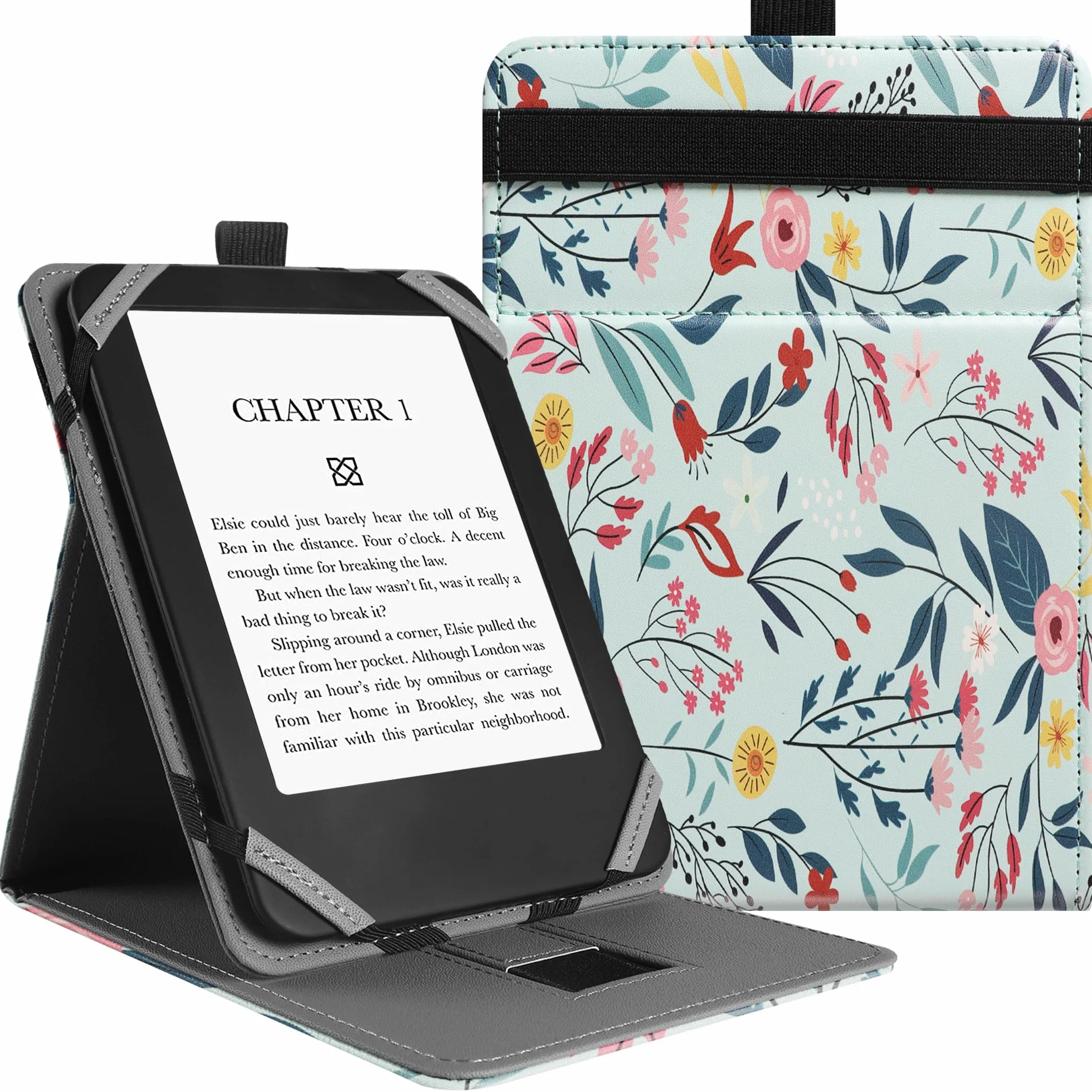 VOVIPO Uniwersalne etui ochronne do czytników Kindle paperwhite 15.2 cm, 17.8 cm, 17.8 cm, foliowa, stojak z paskiem na rękę, kompatybilny z czytnikiem kindle paperwhite/Kobo/Pocketook/Sony 6/6.8/17.8
