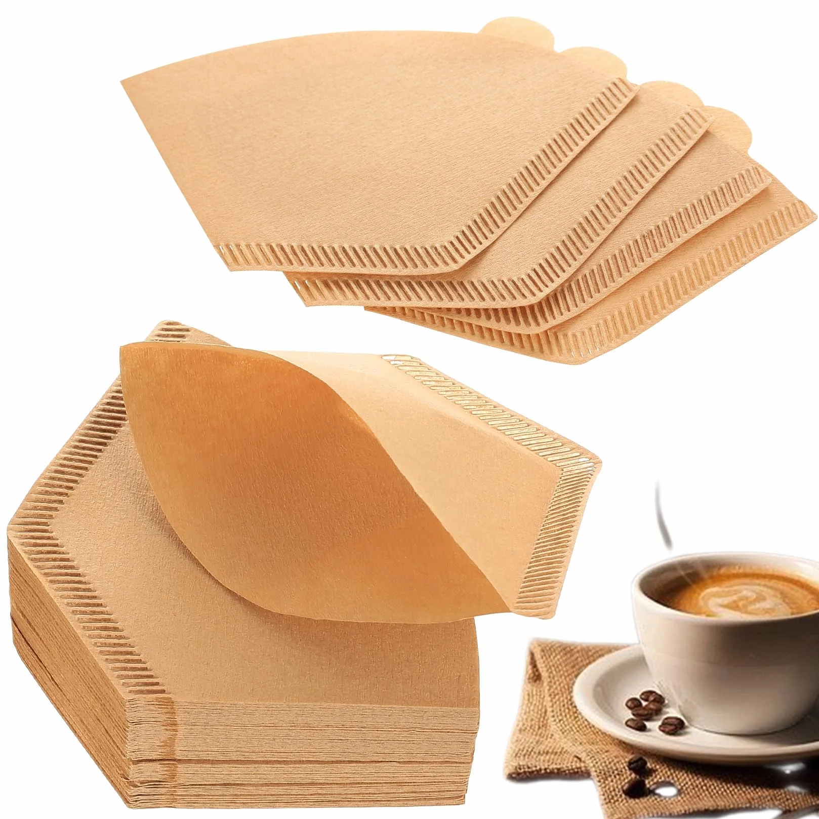 200 szt. papieru filtrującego do kawy, rozmiar 1, niebielone filtry papierowe w kształcie wachlarza, kompatybilne z papierami filtracyjnymi w rozmiarze 01 do ekspresów do kawy (1-2 filiżanki)