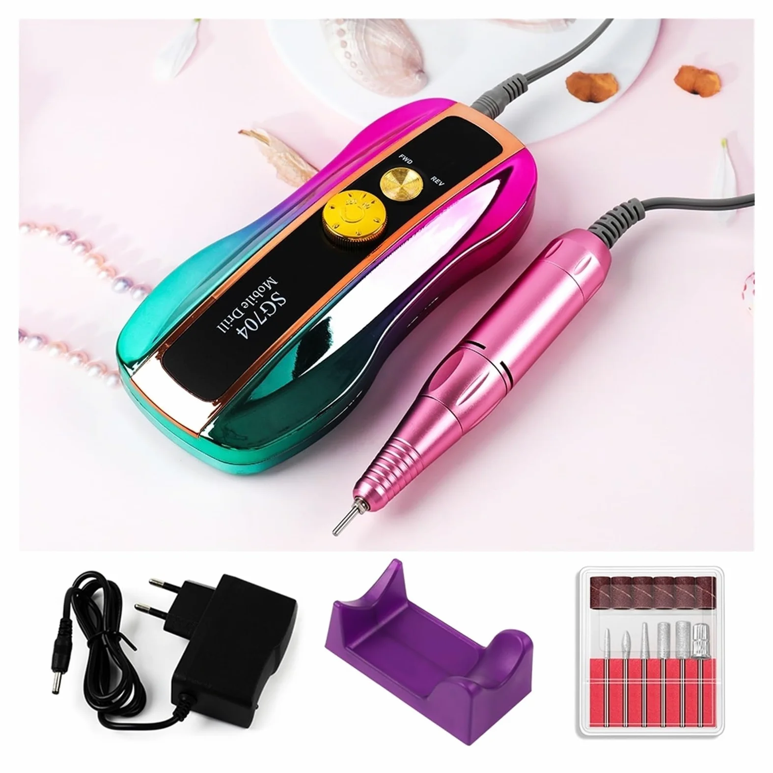 Wiertarka do paznokci, 35000RPM wiertarka do paznokci z wyświetlaczem LCD HD, akumulatorowy mistrz Manicure, przenośna frezarka do użytku domowego(Green)
