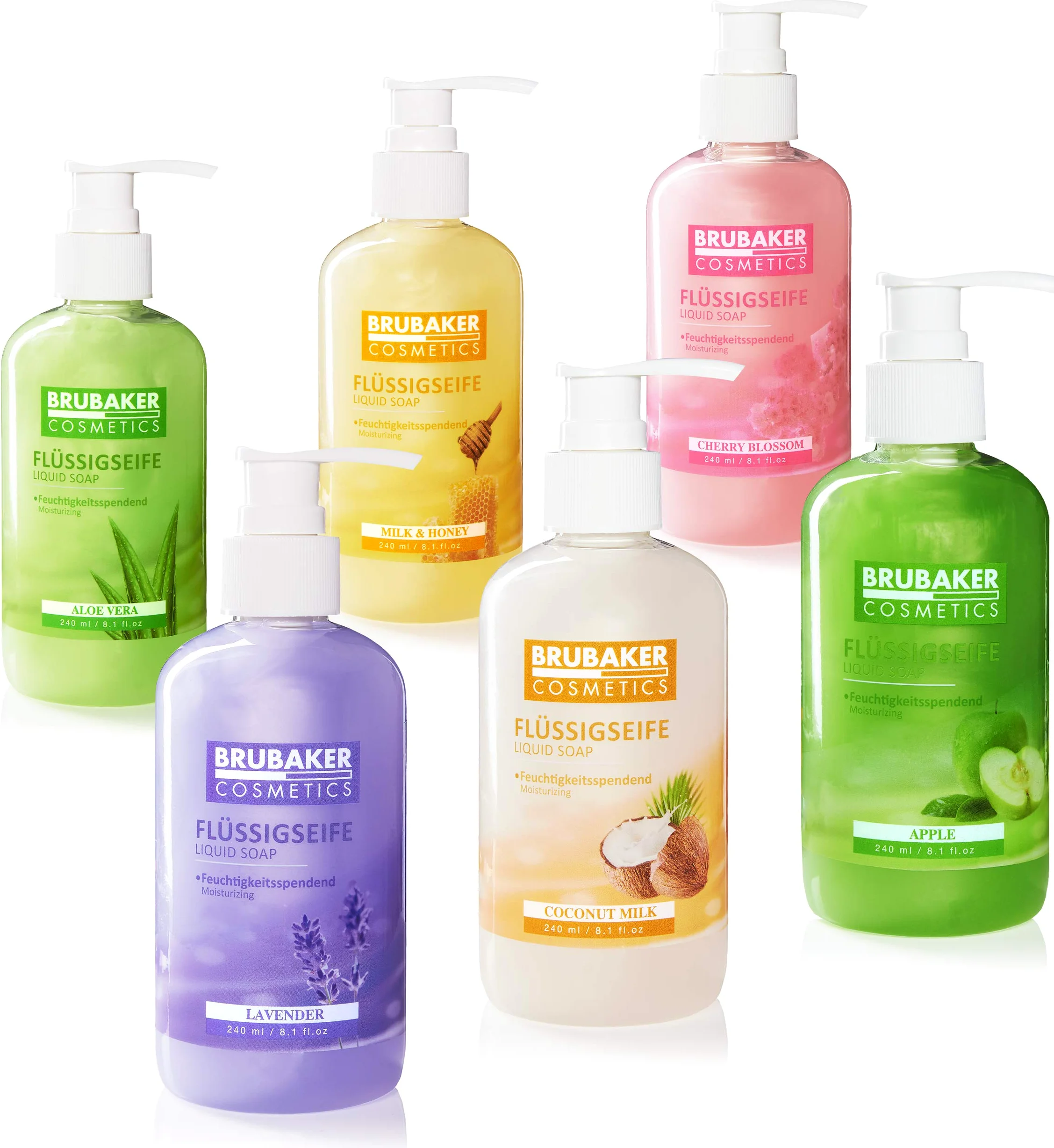BRUBAKER Cosmetics 30-Pak Balsamów do Mycia Rąk Mydło w Płynie Kwiat Wiśni - 30 x 240 Ml w Praktycznym Dozowniku - Delikatnie Myje i Nawilża