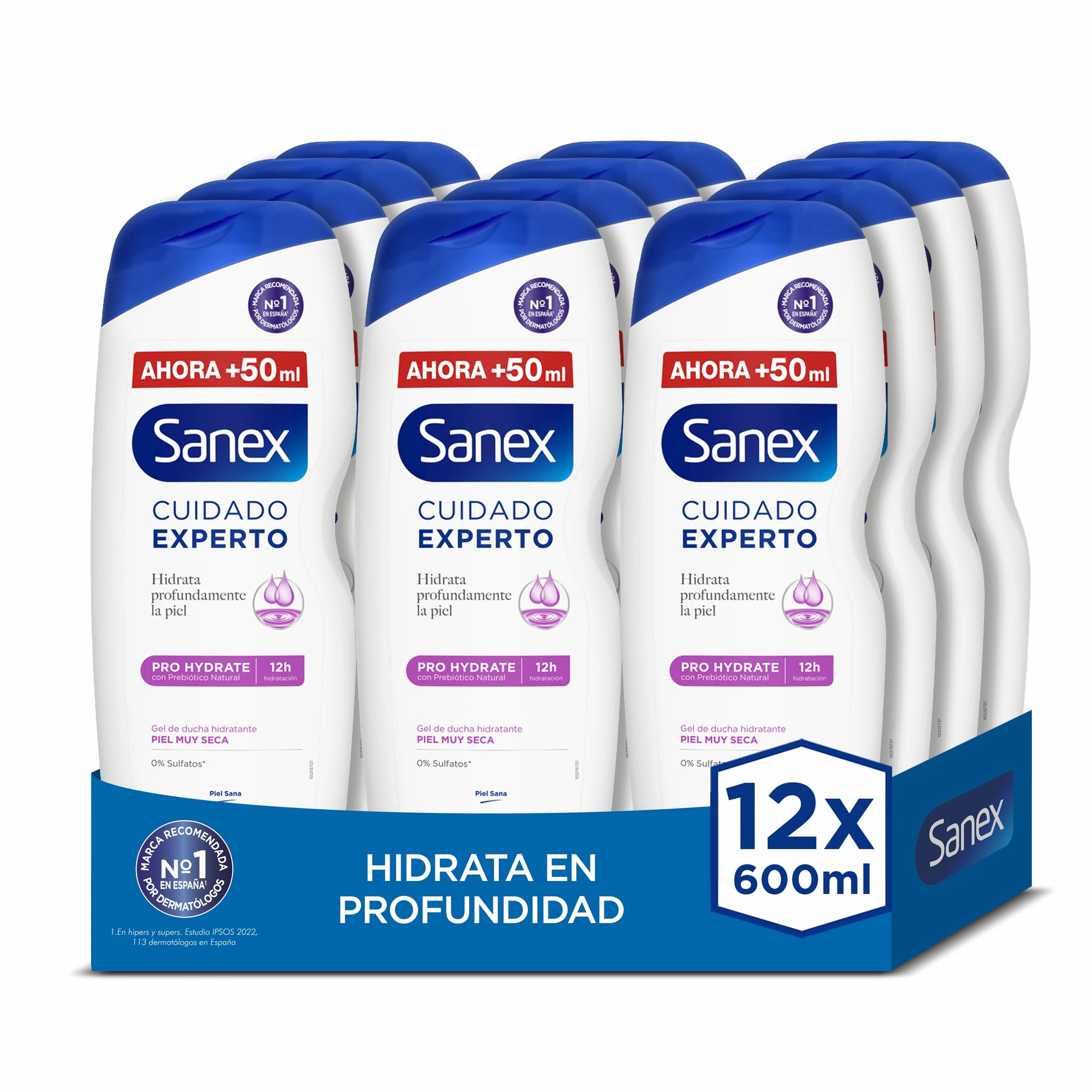 Sanex Expert Care Pro Hydrate żel pod prysznic, opakowanie 12 sztuk x 600 ml, żel do kąpieli dla bardzo suchej skóry, delikatnie oczyszcza, nawilża i zmiękcza skórę, kompleks prebiotyczny i