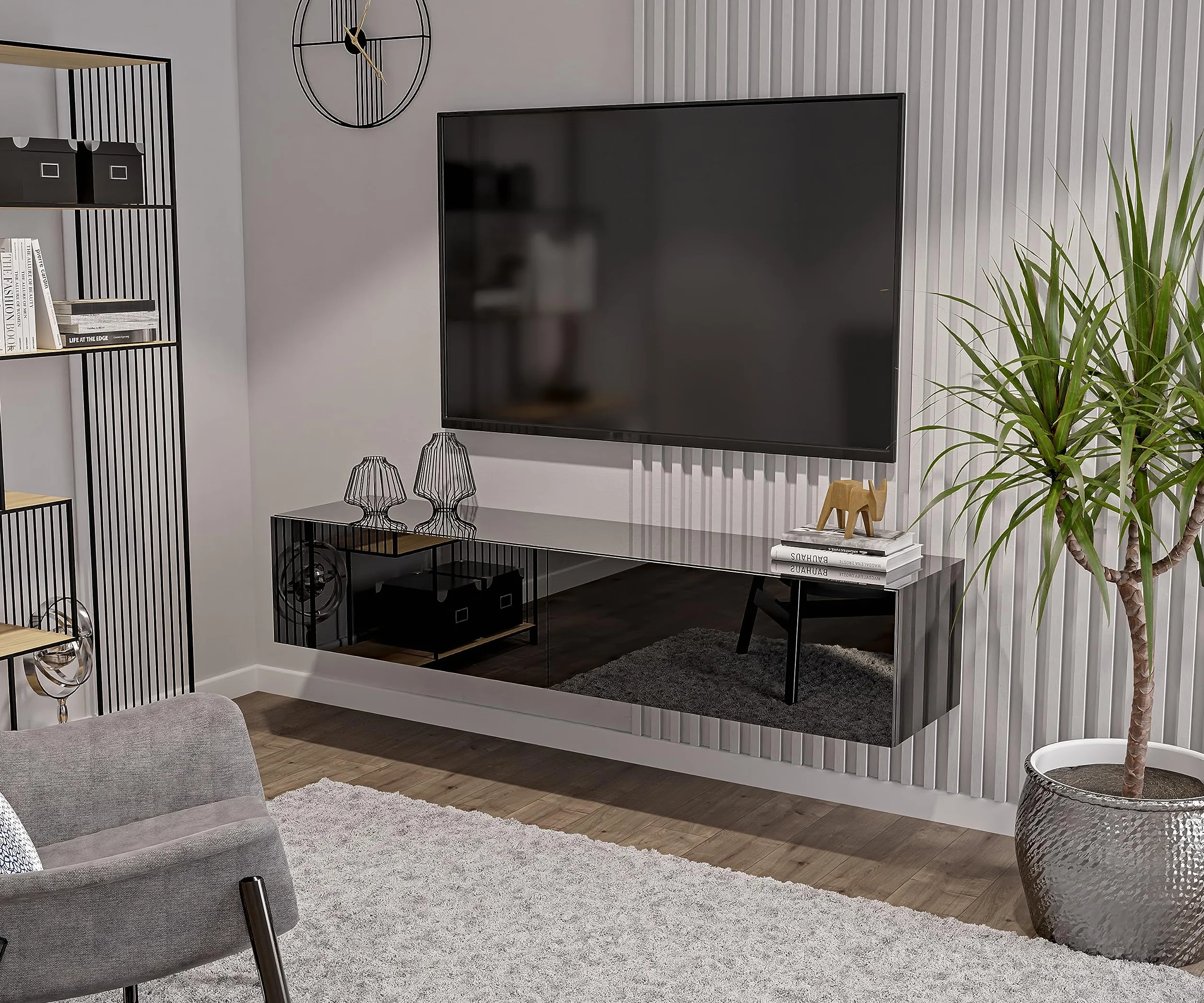 Szafka RTV Czarna Wysoki Połysk 180x40x35 cm Push-to-Open-System