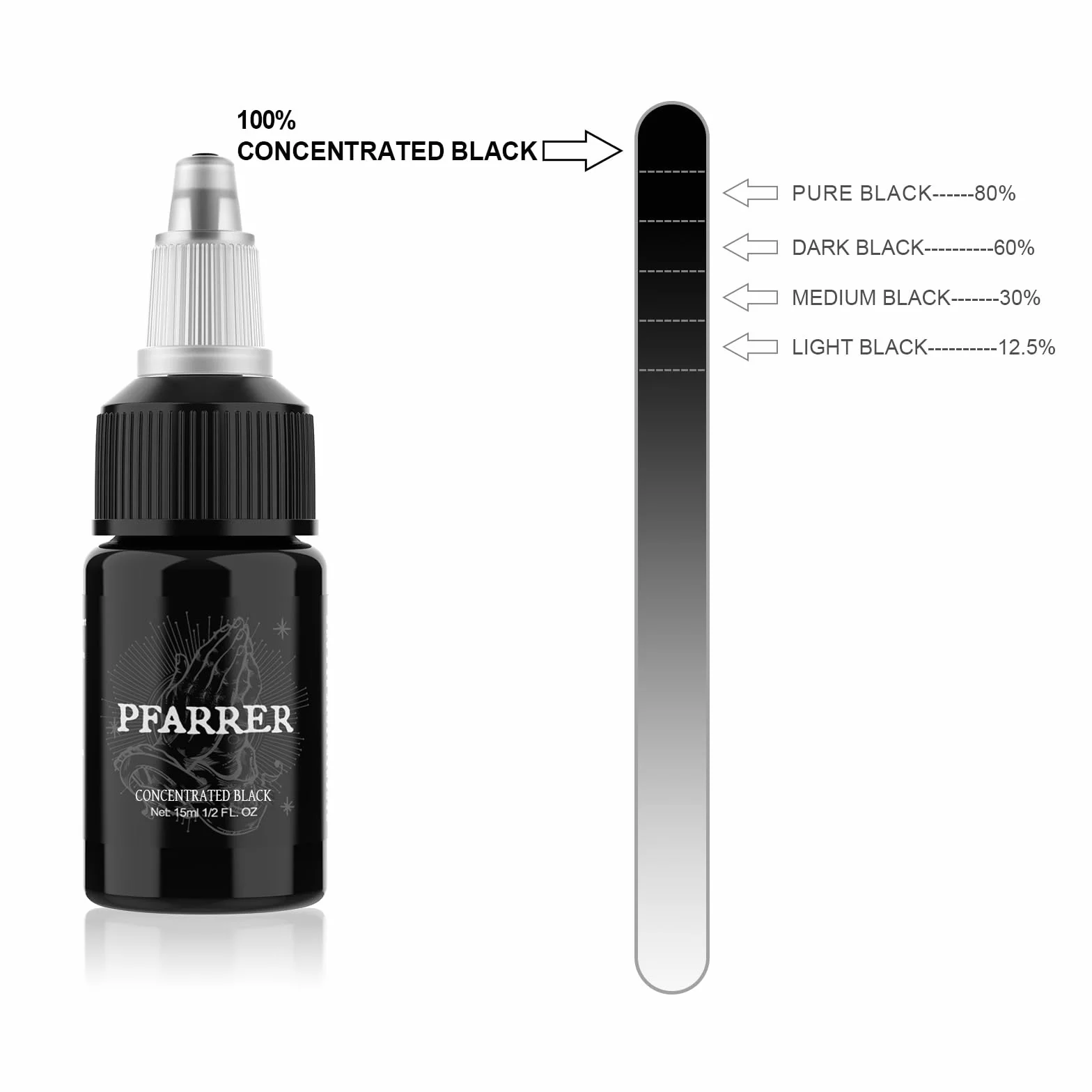 PFARRER Kolor tatuażu czarny 1 oz (15 ml) przyjazny dla skóry USA Standard Tattoo kolor czarny Concentrated Black TI7003-15-002