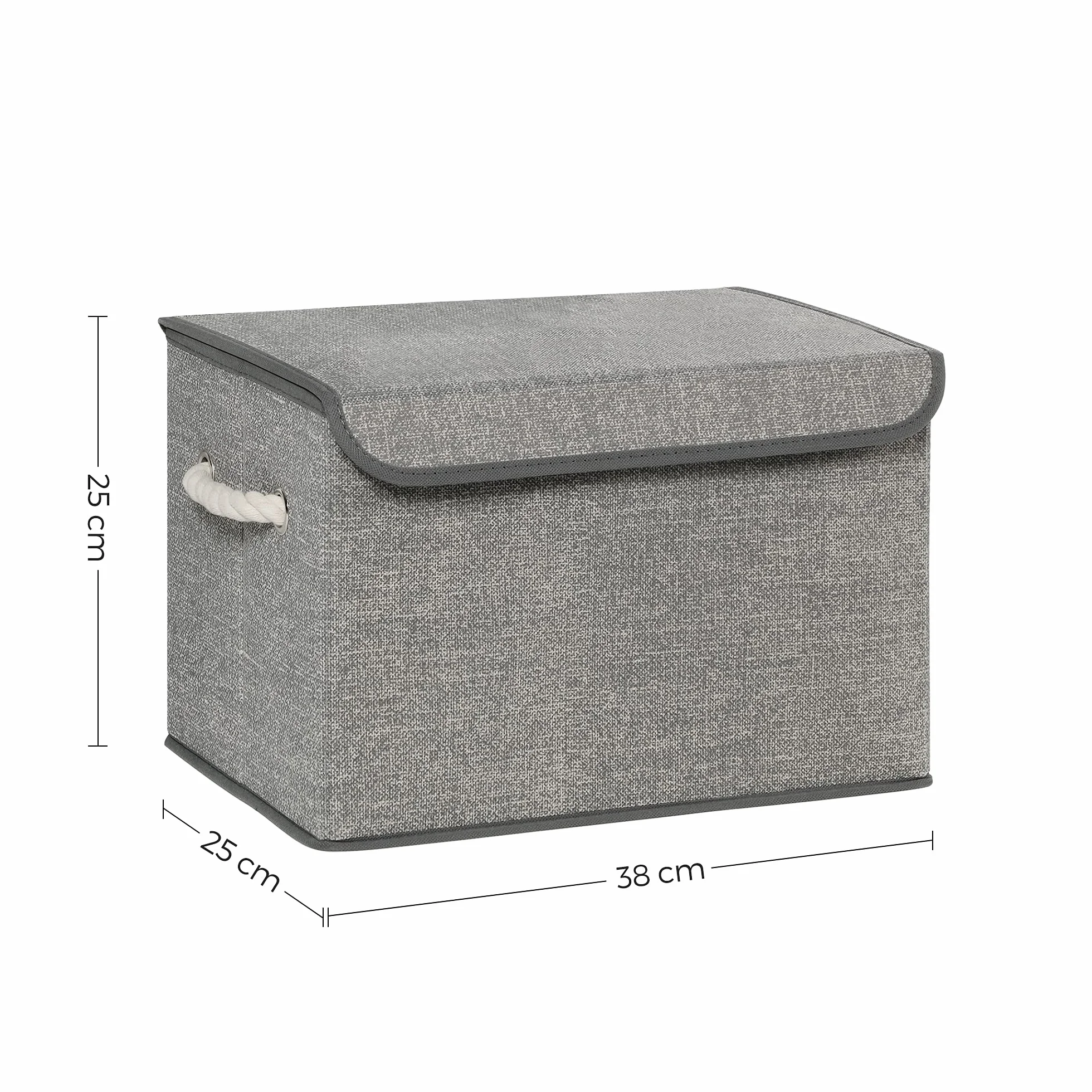 SONGMICS Pudełka do przechowywania, zestaw 3, materiałowe pudełka z pokrywą, bawełniane uchwyty, wygląd lnu, szary RFB013G02