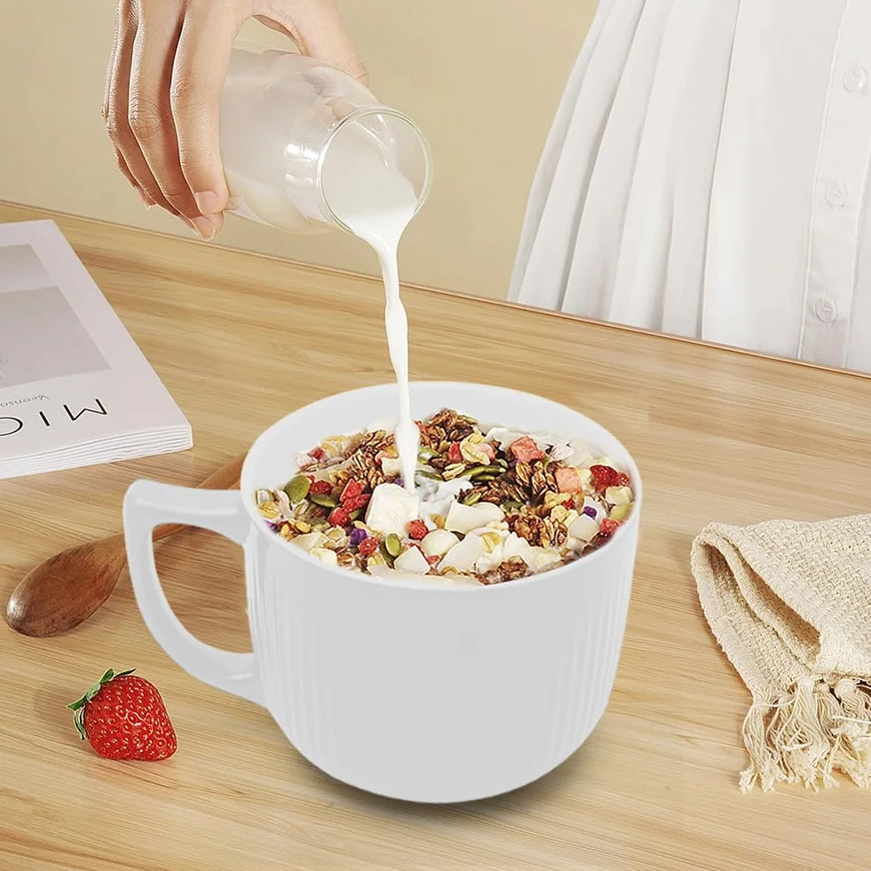 900 ml ceramiczna miska na zupę z uchwytem i pokrywką – idealna do Nongshim Ramen – duża waza do zupy do kuchni i stołu (biała)