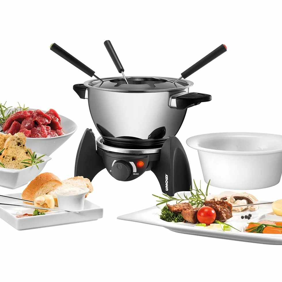 UNOLD Zestaw do fondue, wymienne garnki stal nierdzewna ceramika, dla 6 osób