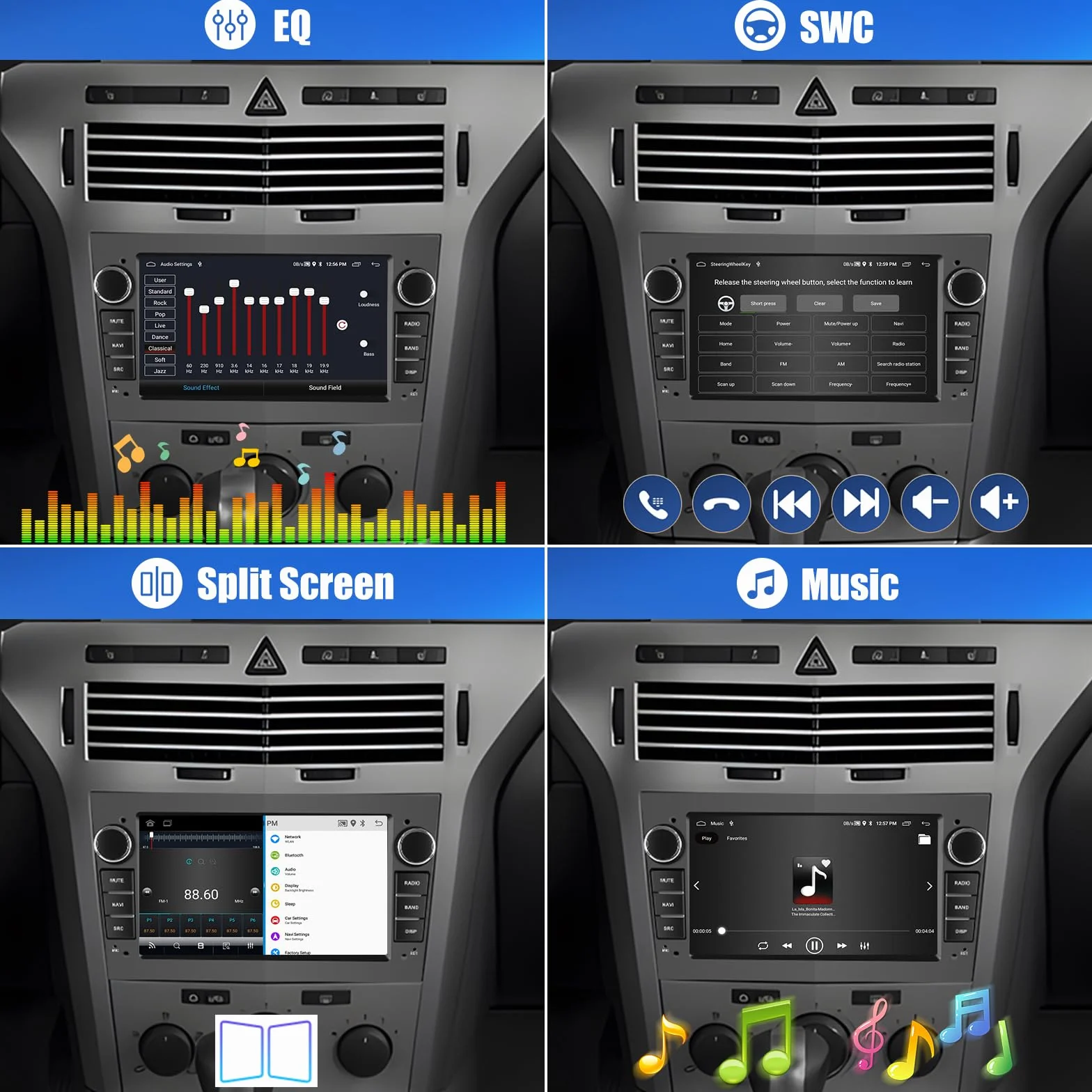 [2+64G] CAMECHO radiowe do Opel Corsa d/Astra h/Zafira b/Meriva/Vivaro, 7-calowy ekran dotykowy, obsługuje Carplay/Android Auto/Mirrorlink, WiFi, GPS, FM, Bluetooth, EQ