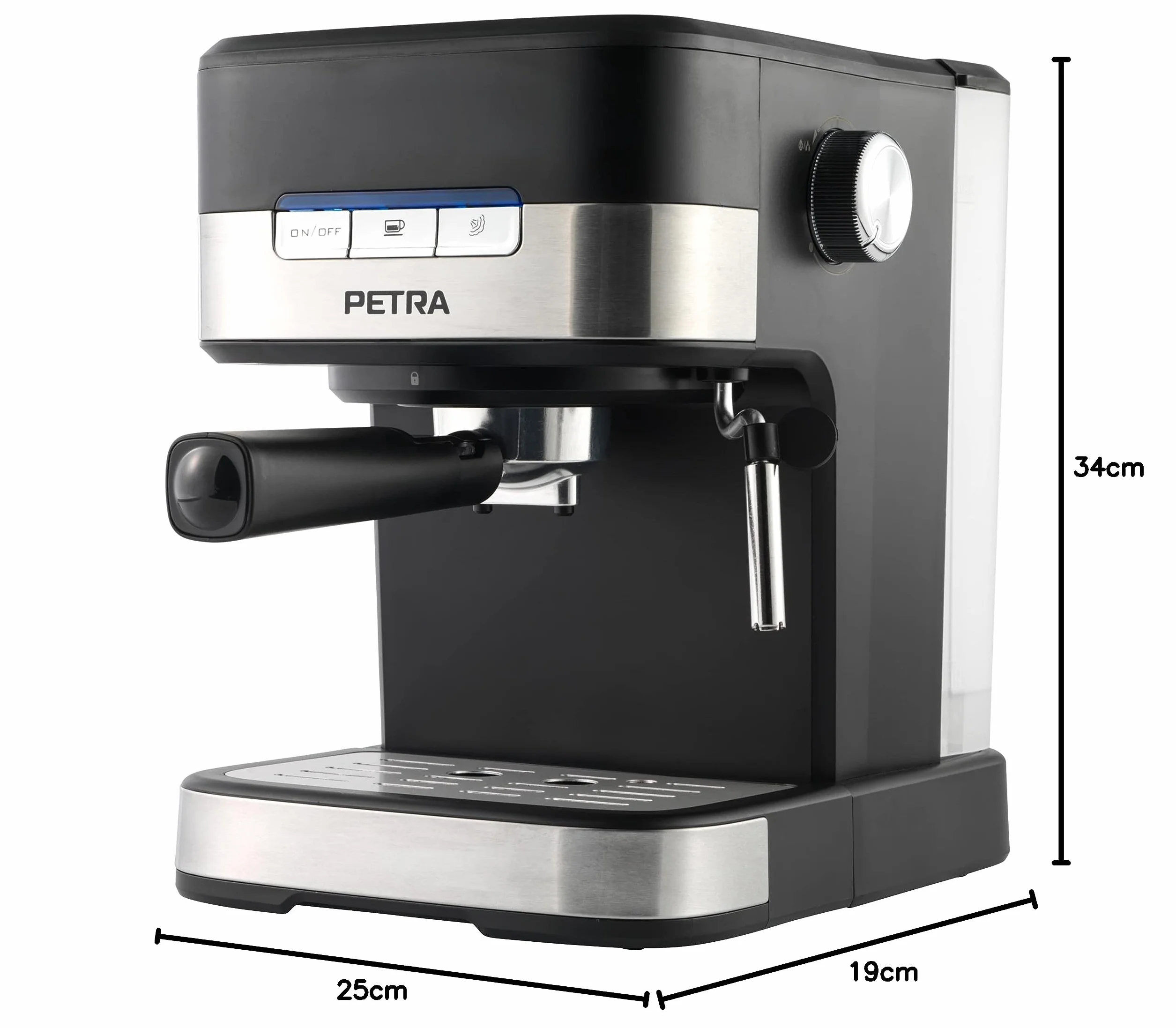 Petra PT4623VDEEU7 Ekspres do kawy Espresso Pro, pojedyncze i podwójne espresso, cappuccino i latte, wloska pompa cisnieniowe 15 bar ze spieniaczem do mleka, kawa mielona, zbiornik wody 1,5 l, 850 W