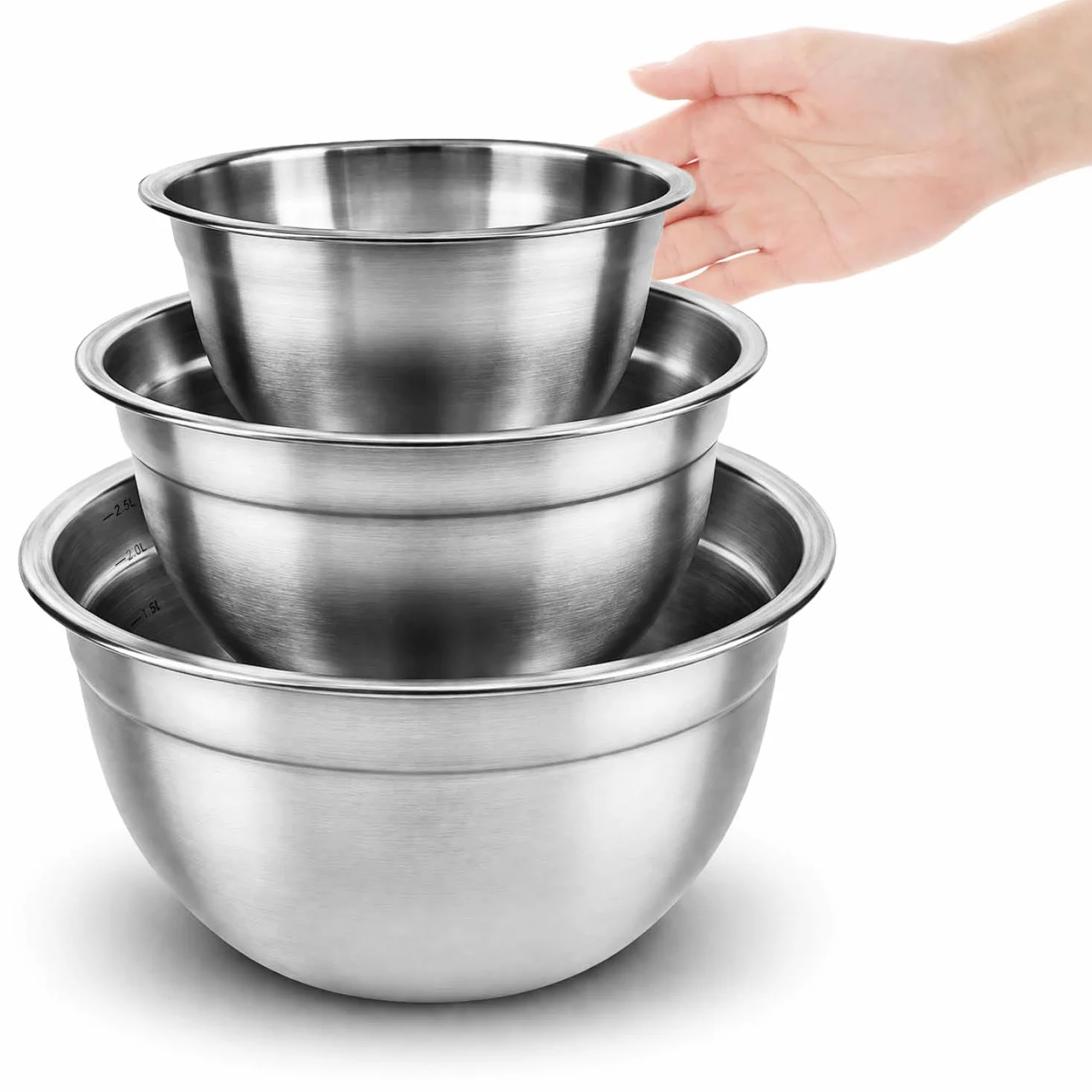 Zestaw 3 misek ze stali nierdzewnej 500 ml 1000 ml 2500 ml do pieczenia gotowania serwowania