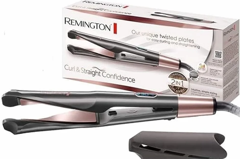 Remington prostownica do włosów + lokówka w jednym (2w1) z jonizacją, powłoka ceramiczno-turmalinowa, zakres temp. 150-230°C, obrotowy przewód, etui, moc 30W, Curl&Straight Confidence S6606B