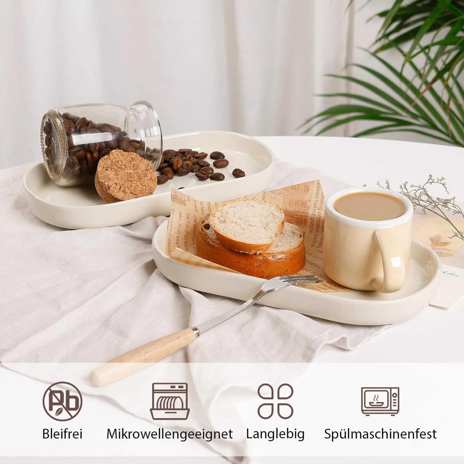 Łazienkowa taca ceramiczna, 2 sztuki owalna taca na kosmetyki, mała taca do toalety i umywalki, wanny, zlewozmywaka kuchennego - kremowo-biała