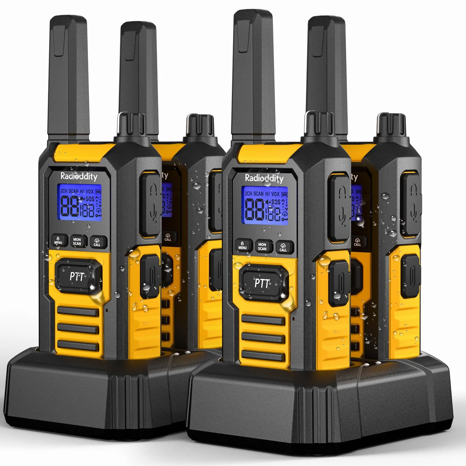 Radioddity HD-1 Walkie Talkie IP67 wodoodporny, wytrzymały, pyłoszczelny i odporny na wstrząsy zestaw radiowy PMR, z jednym przyciskiem połączenia grupowego, alarmem wibracyjnym, SOS, ładowaniem