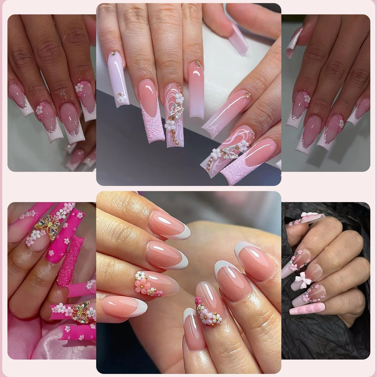 Nail Charms Ozdoby do paznokci, zestaw do paznokci z cyrkoniami, perełki do paznokci, kwiatkowa wstążka do paznokci, cyrkonie do paznokci