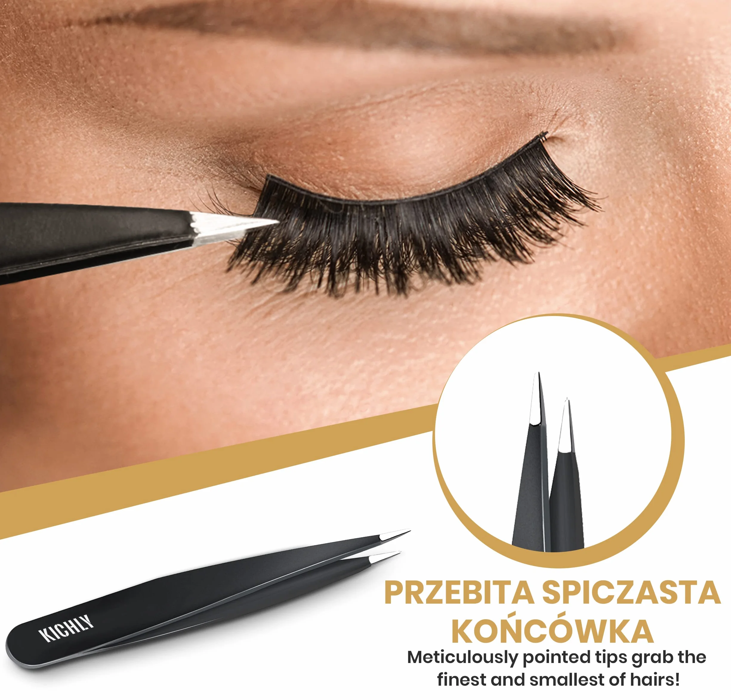 KICHLY zestaw pęset do brwi – 4-częściowy – zestaw pęset ze stali nierdzewnej do wrośniętych włosów, włosów na twarzy, odprysków, wągrów i kleszczy