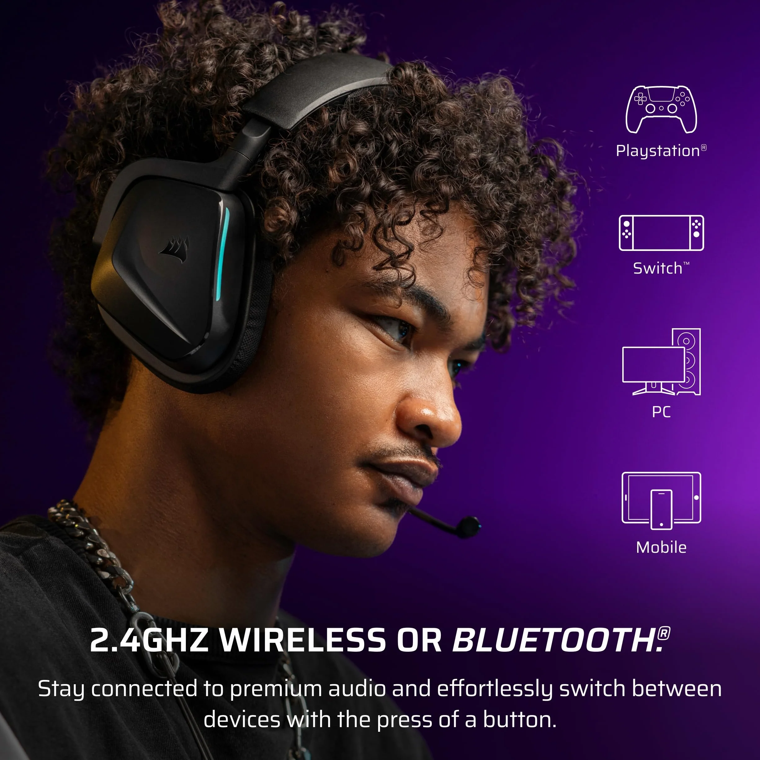 CORSAIR VOID v2 Bezprzewodowy zestaw słuchawkowy z Bluetooth do PC, PS5, PS4, Switch & Mobile - Dolby Atmos, czas pracy baterii 70 godzin, podwójne bezprzewodowe, szybkie ładowanie, węgiel