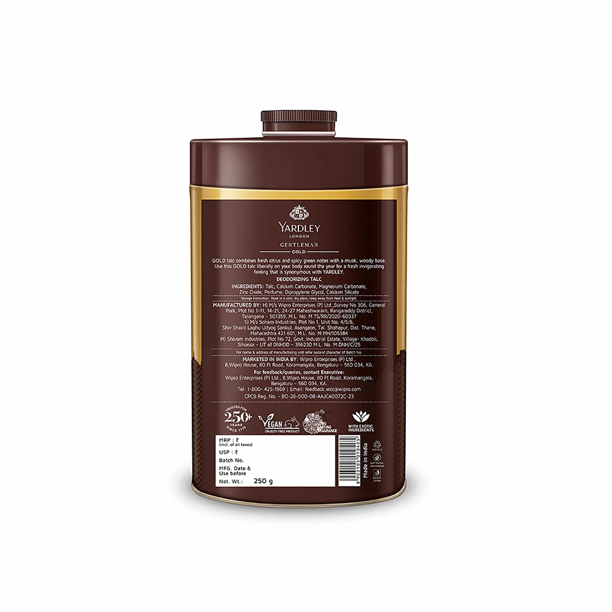 Yardley London Gold Talcum Powder - 250 g. 808 oz, dezodorizing Talc by Yardley