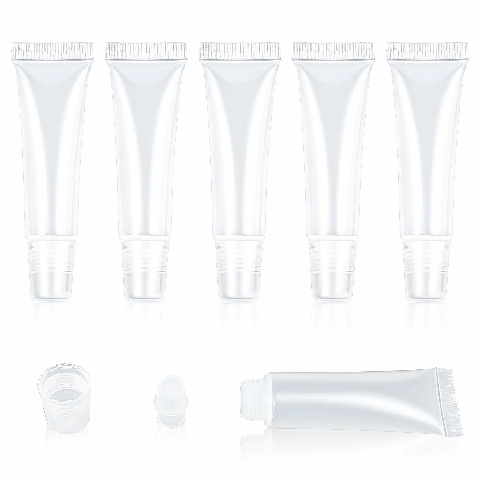 Andibro 5 pustych tubek do ust, 15 ml, przezroczyste puste tubki z tworzywa sztucznego, do wielokrotnego napełniania, z tworzywa sztucznego, mini pojemnik na kosmetyki, kosmetyki, kosmetyki, przybory