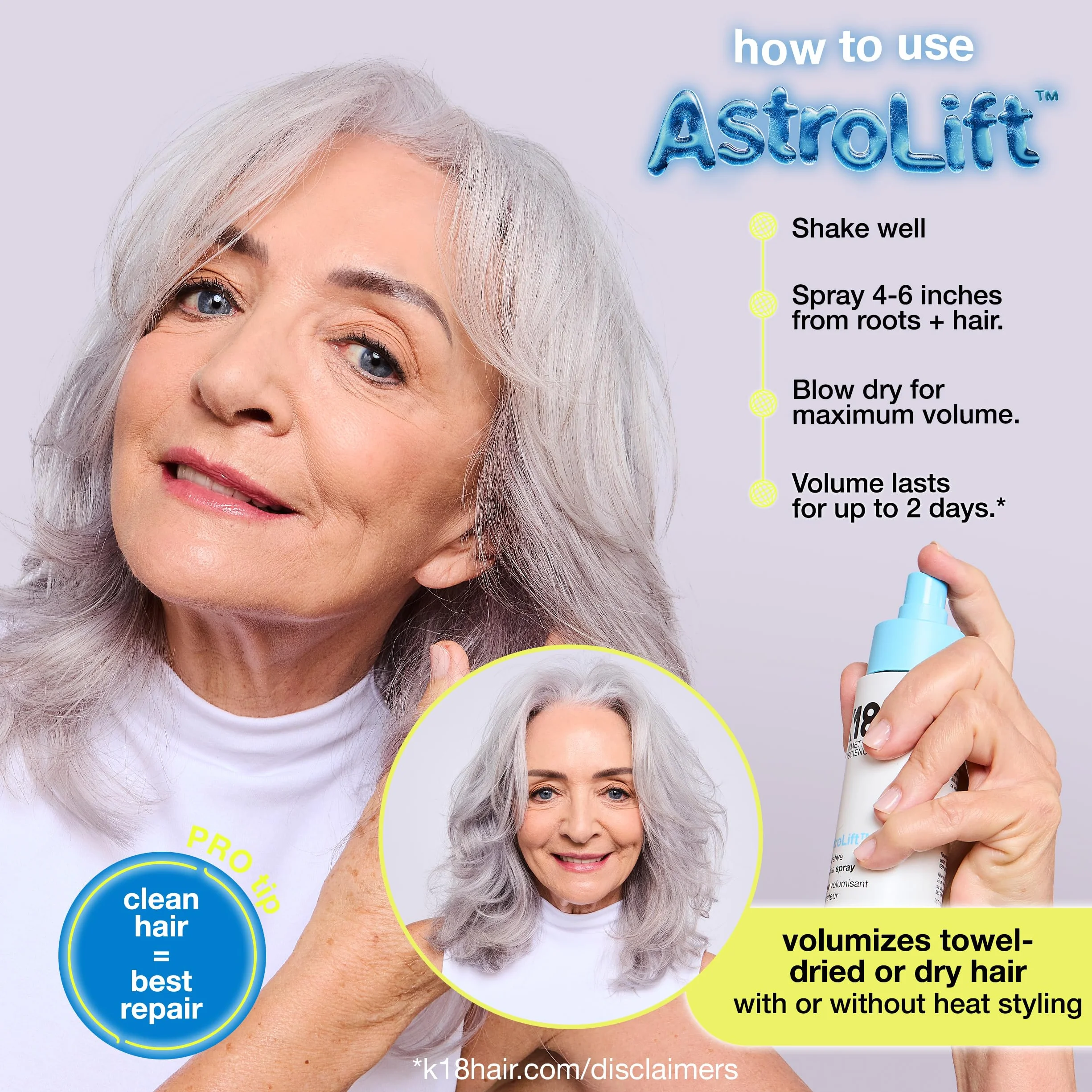 K18 AstroLift reparative Volume spray do włosów, zagęszczający spray do włosów, utrzymuje się przez 2 dni, nie klei się, odporny na wilgoć, 118 ml