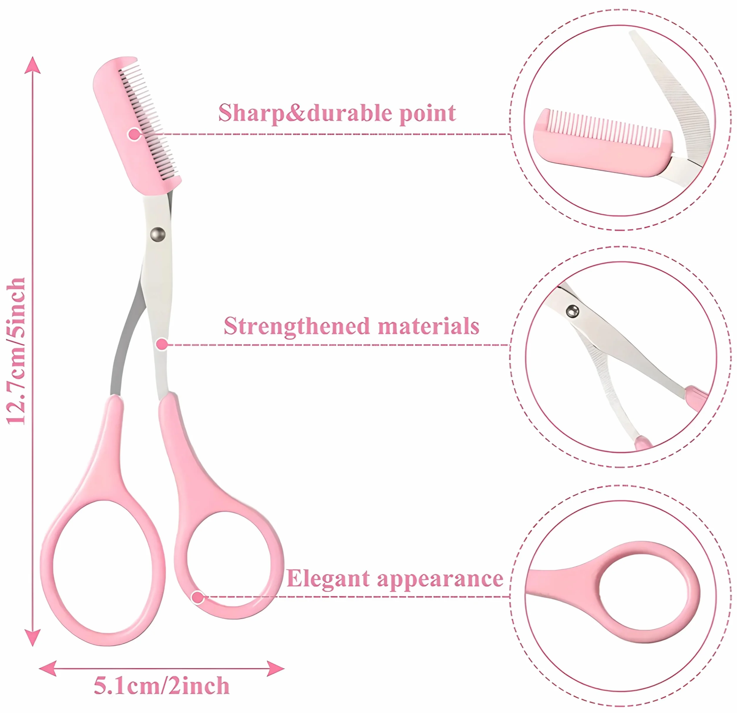Eyebrow Shaper – przerzedzanie krzaczastych brwi nożyczkami i grzebieniem – nasadka (różowy)
