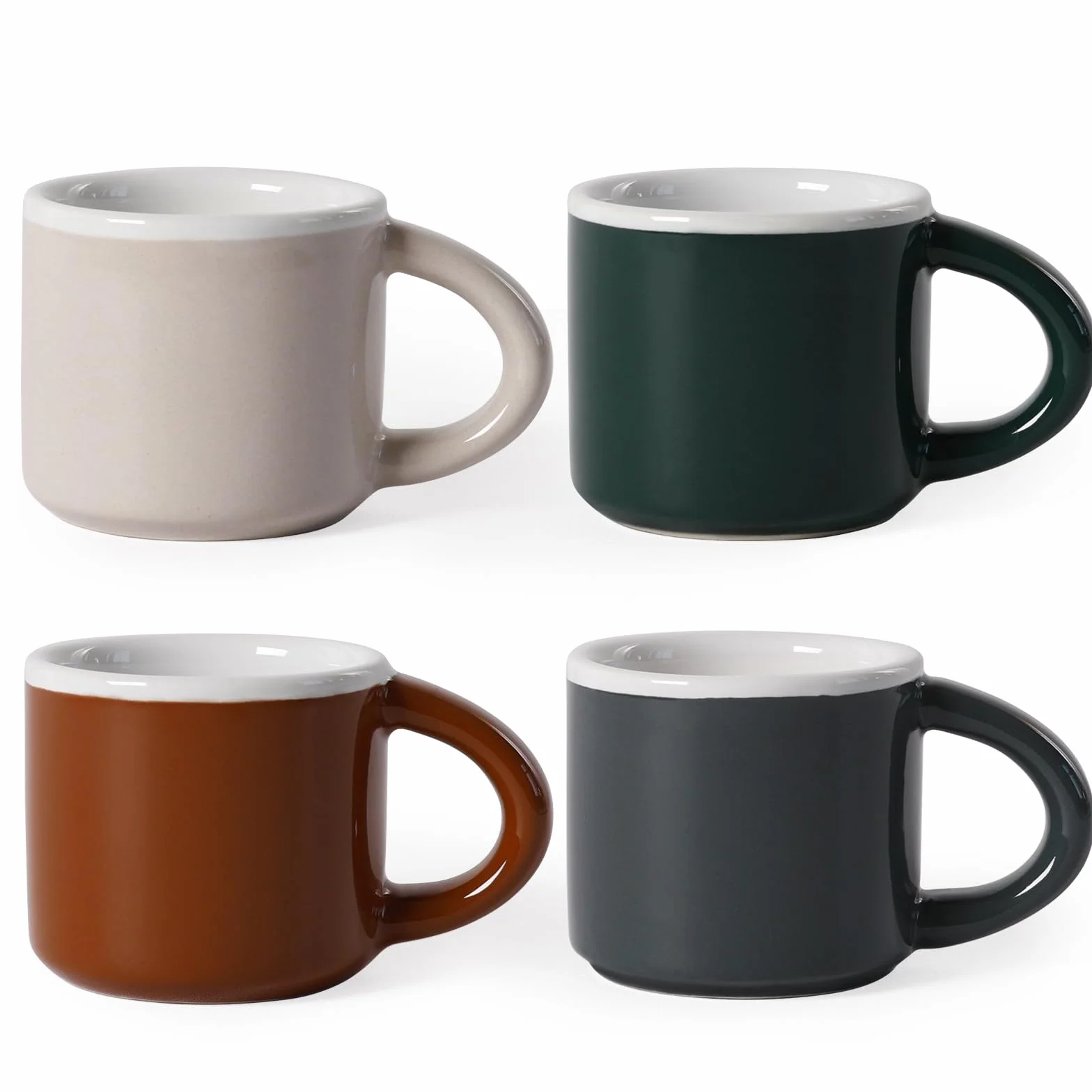 4-częściowy zestaw filiżanek do espresso, ceramiczne mini filiżanki do kawy, grube ścianki z uchwytem, idealne do kawy mokki, herbaty i mleka, idealne do domu i biura | kolorowe kubki do