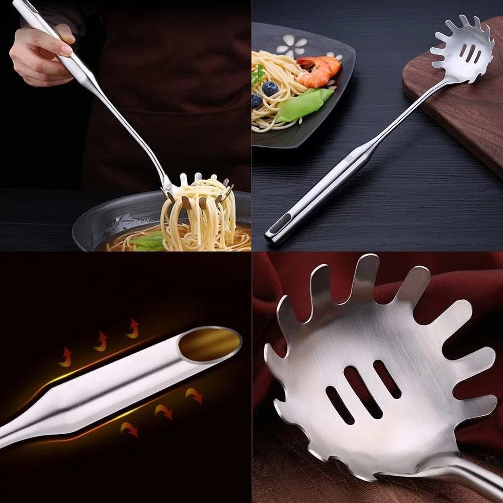 Łyżka do spaghetti ze stali nierdzewnej 35 cm, do serwowania i gotowania makaronu