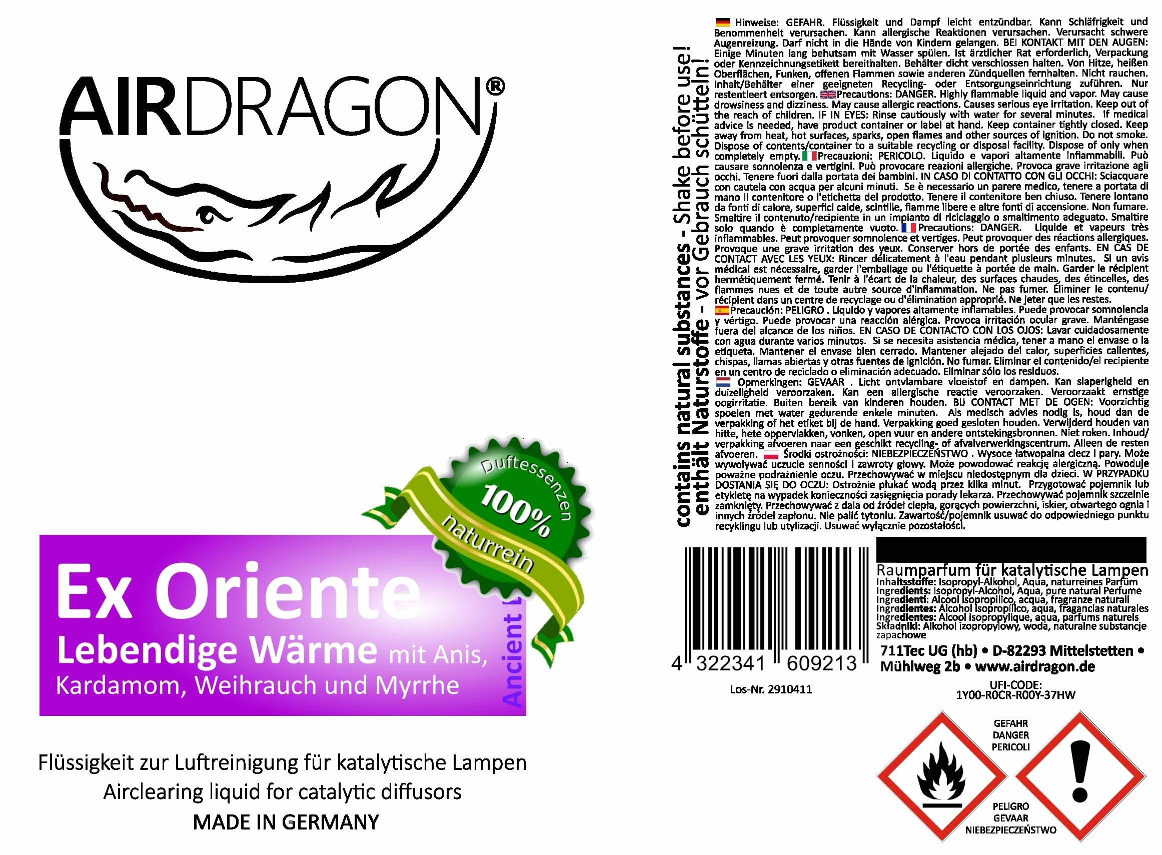 AIRDRAGON® Exorient • Do każdej lampy katalitycznej • bez sztucznych substancji zapachowych • 200 ml naturalny zapach do pomieszczeń