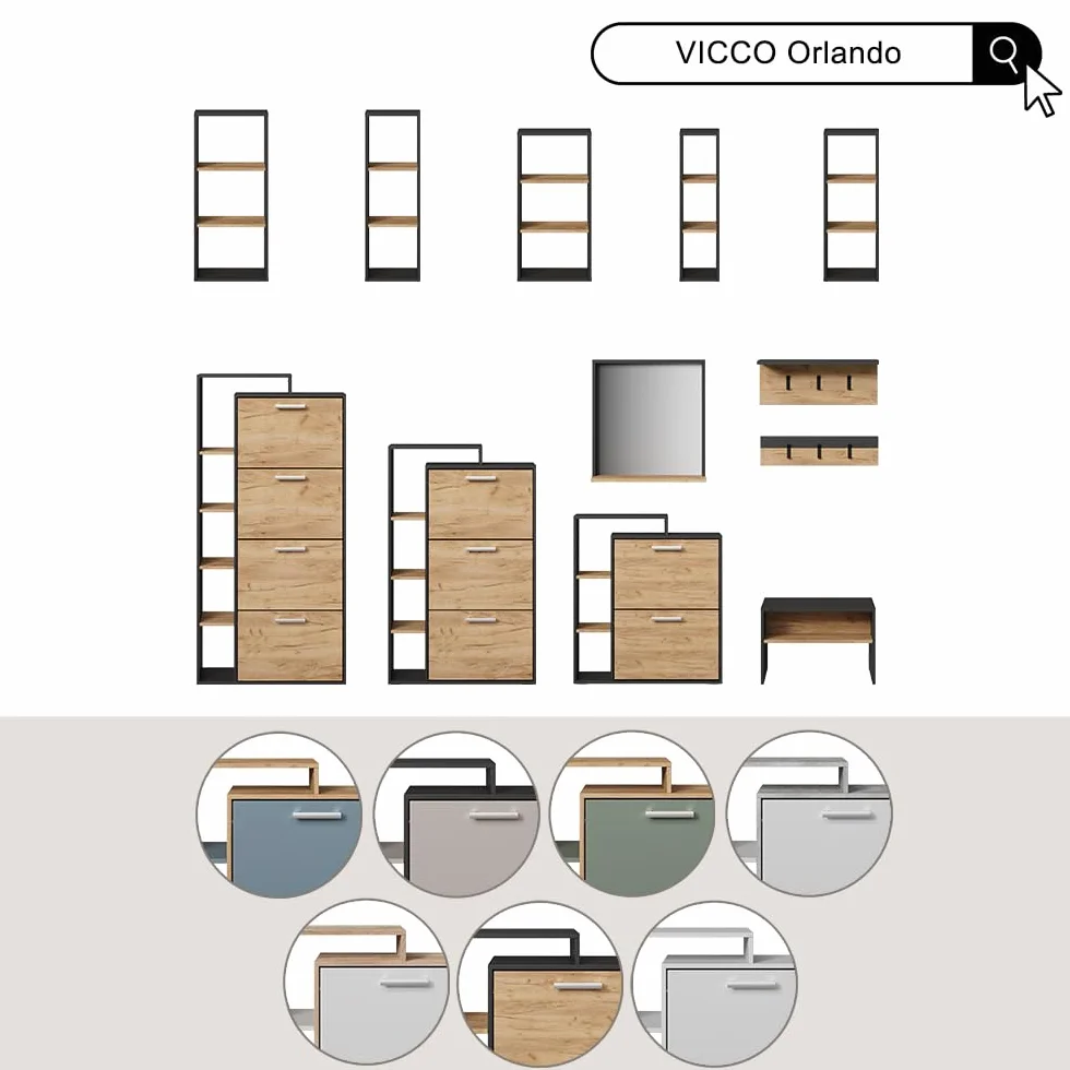 Vicco Wózek na buty "Orlando", Złoty dąb power/antracyt, 24.5 x 90 cm 2 przedziały