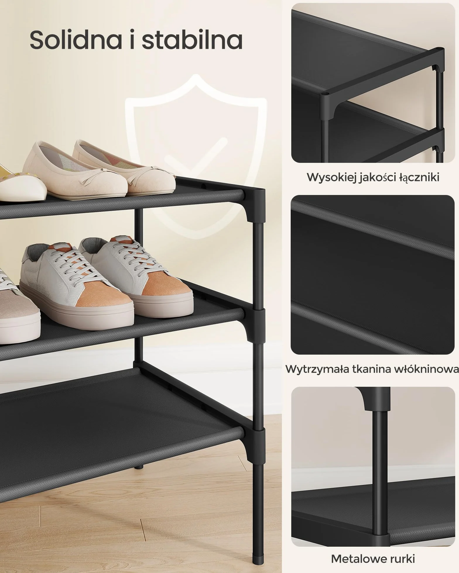 SONGMICS 3-poziomowy stojak na buty, metalowa rama 29,7x62,3x53,5 cm, atramentowy czarny LSH023BH01