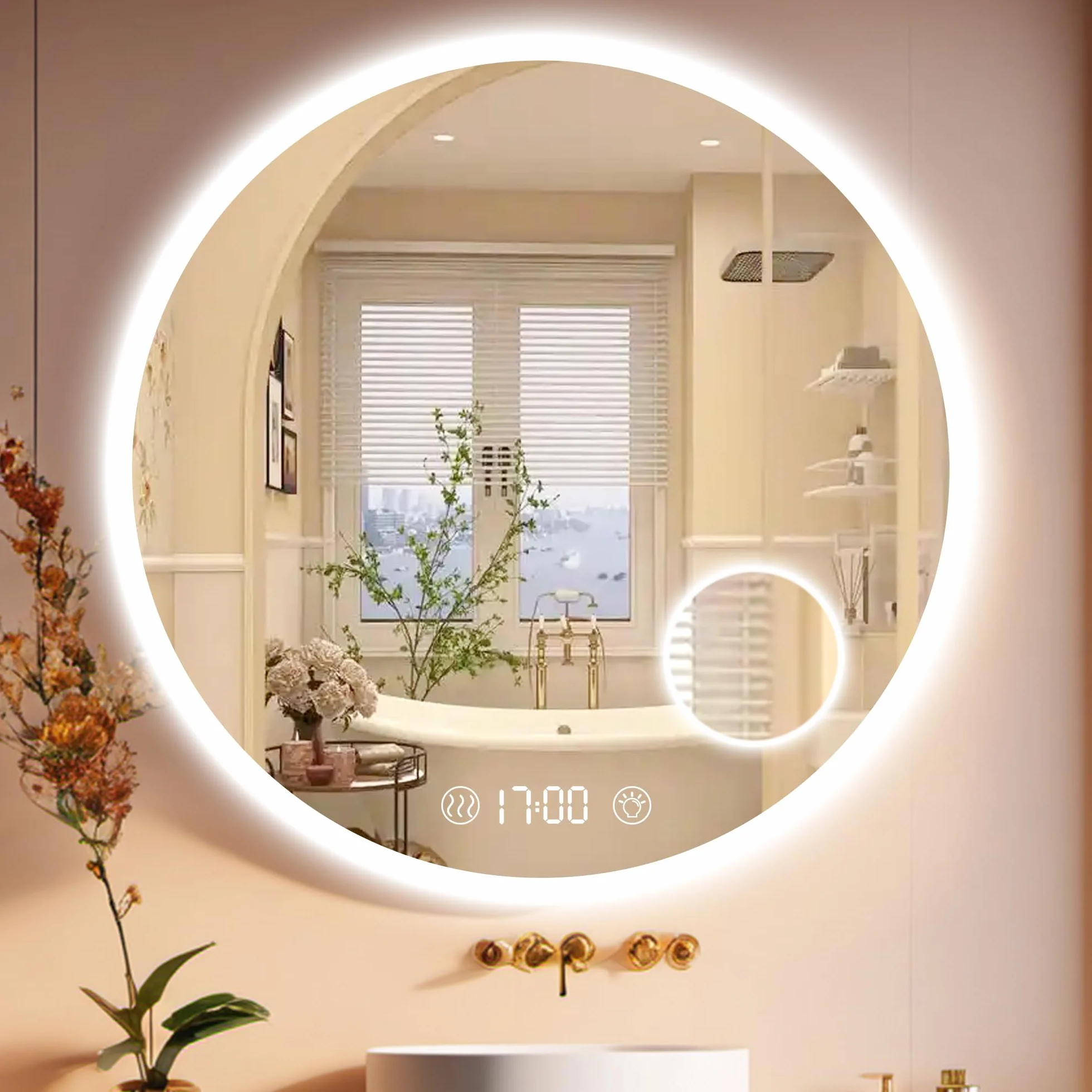 Lustro łazienkowe LED 70x70 cm ścienne z podświetleniem, ściemniane, ciepła zimna neutralna biel, bez zaparowania