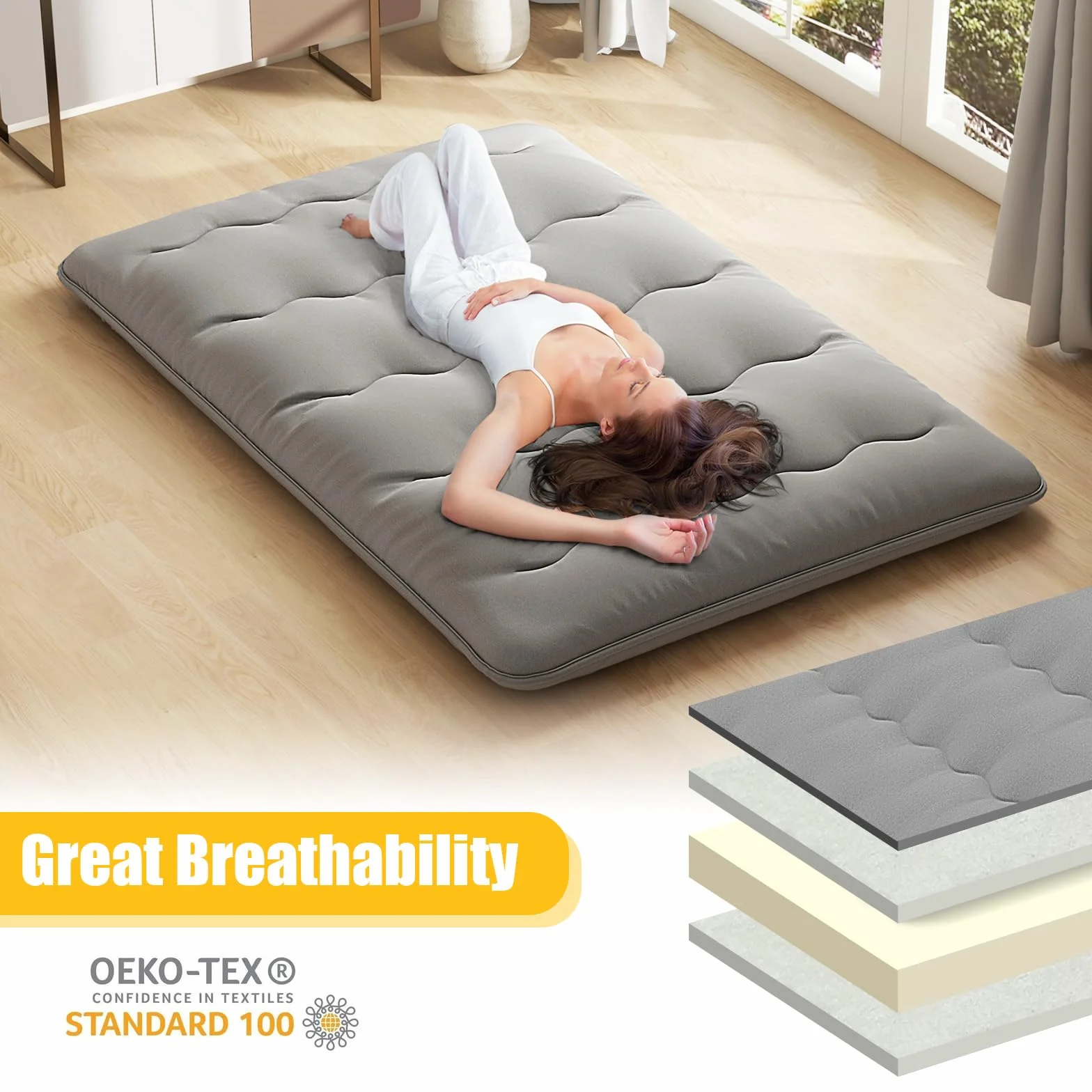 GIANTEX Japoński materac futon 140x200 cm, materac podłogowy o grubości 10 cm, mata Tatami materac futon składany i przenośny, składany materac materac składany do tatami, materac rolowany ze
