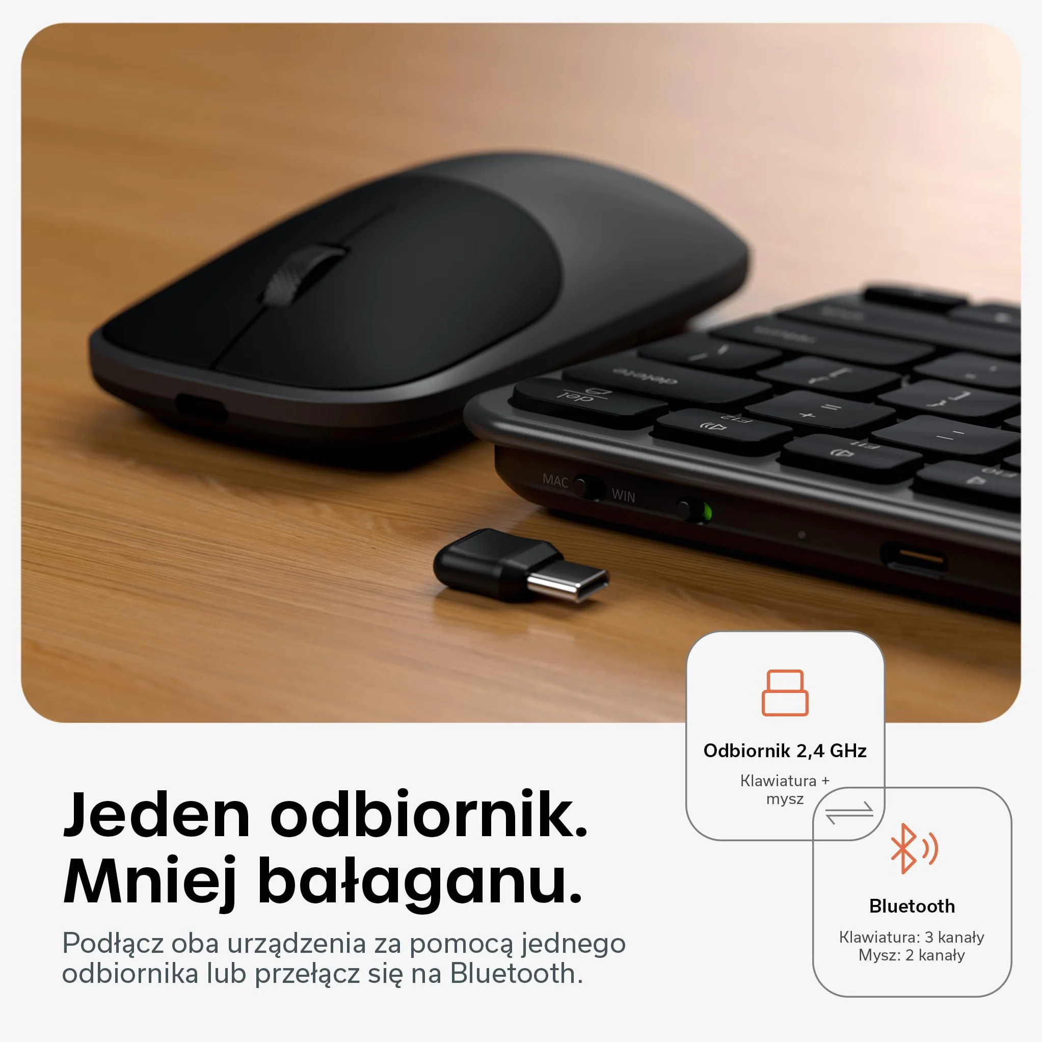 SATECHI Bezprzewodowa Klawiatura i Mysz Combo, 𝗨𝗦 𝗤𝗪𝗘𝗥𝗧𝗬 𝗟𝗮𝘆𝗼𝘂𝘁, Slim CEX1 z Wielourządzeniowym Parowaniem Bluetooth i Łącznością USB-C, Czarny Kosmiczny